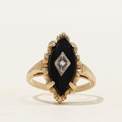 Vintage Canadian 10k Onyx & Diamond Navette Ring | 1.50ct | SZ 4.5