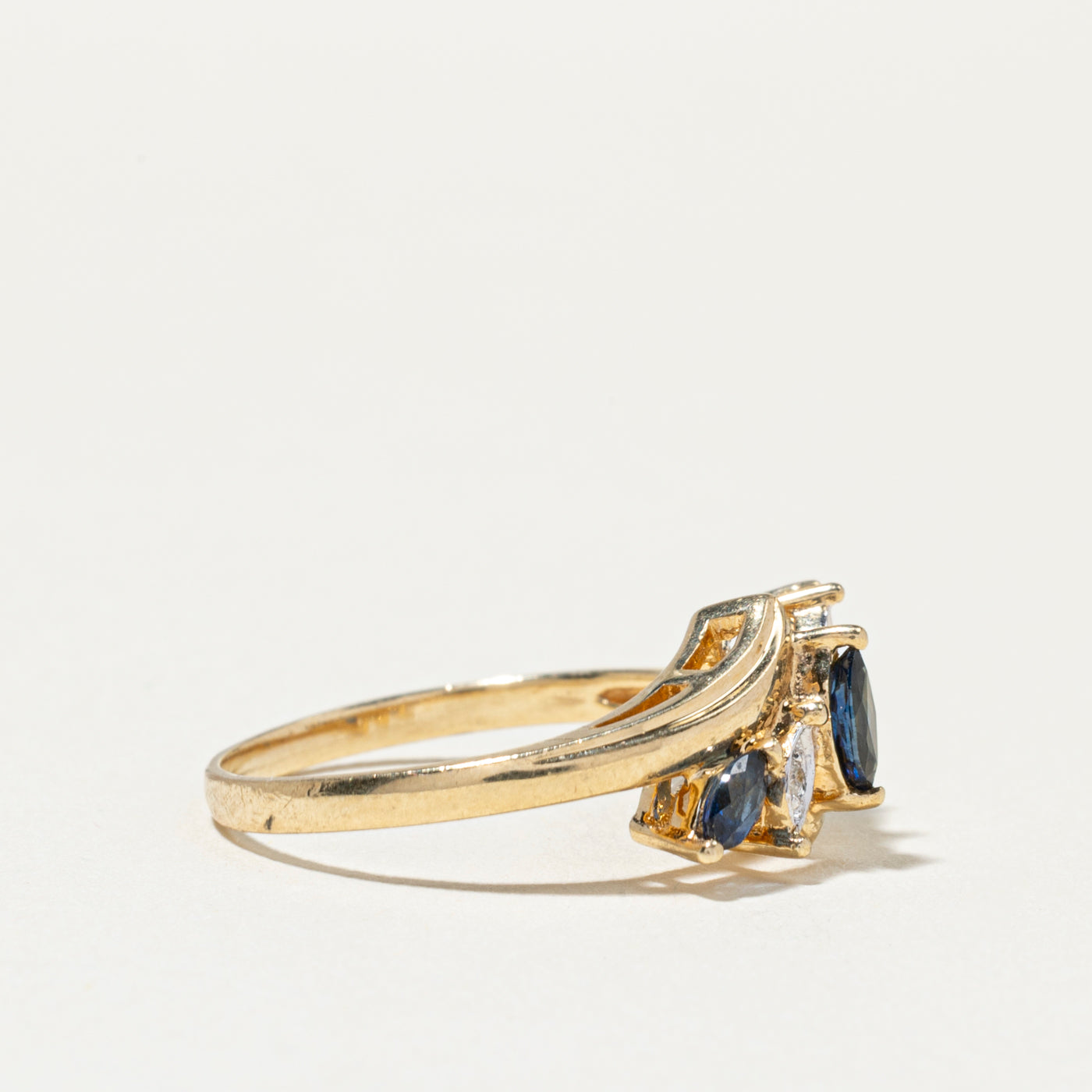 Five Stone Marquise Cut Sapphire & Diamond Bypass Ring | SZ 5.75