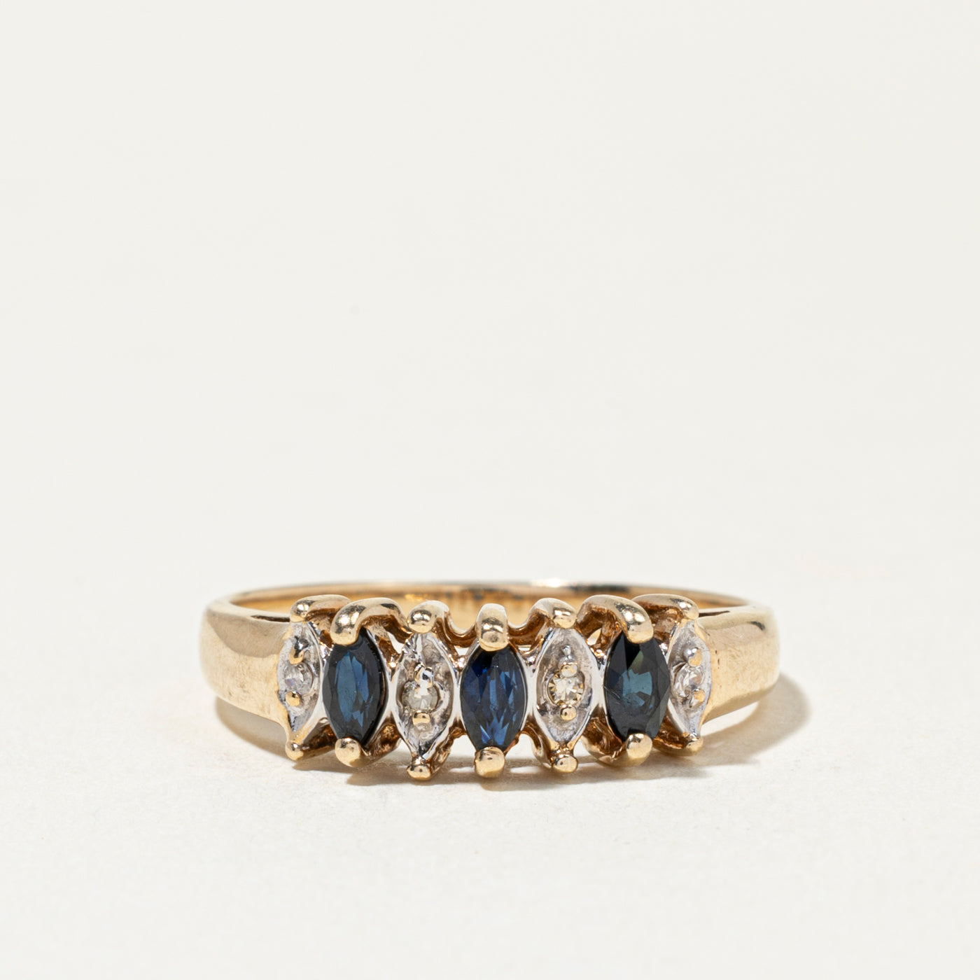 Bague six pierres saphir taille marquise et diamants | Taille 7