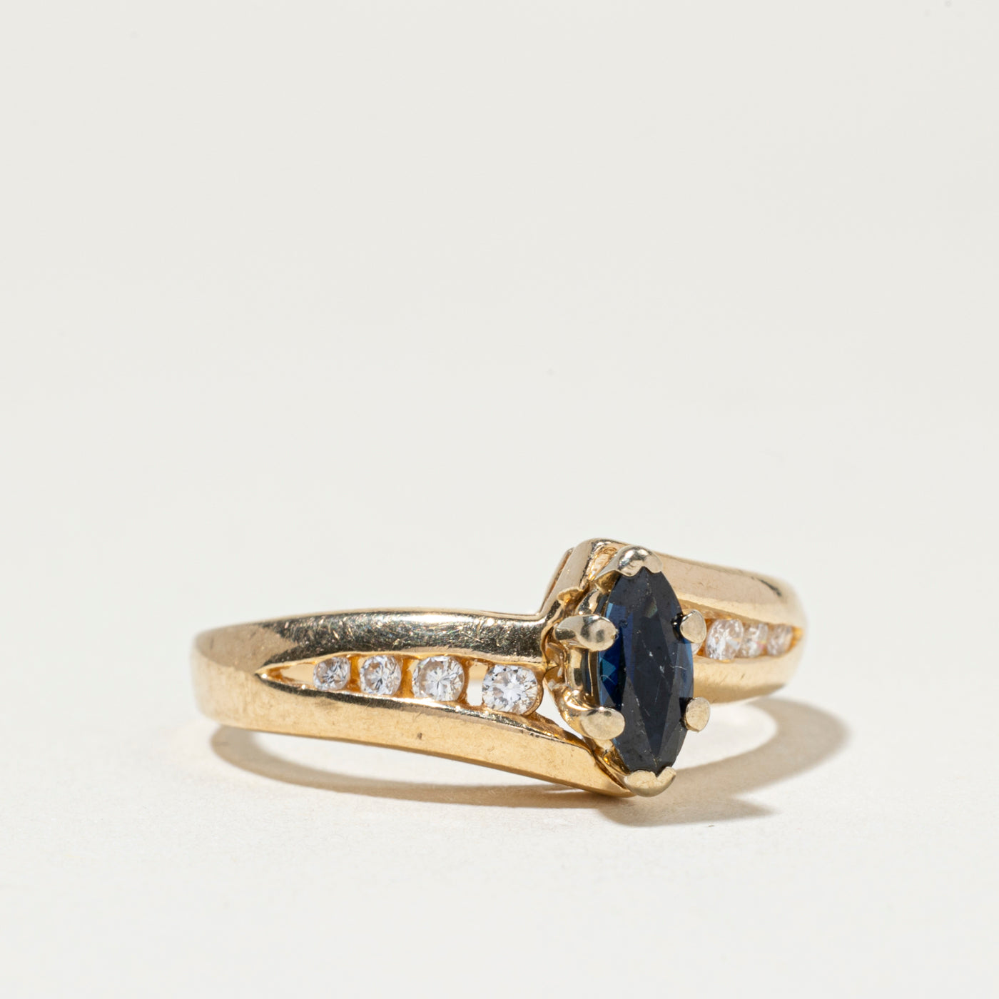 Marquise Cut Sapphire & Diamond Bypass Ring | SZ 5