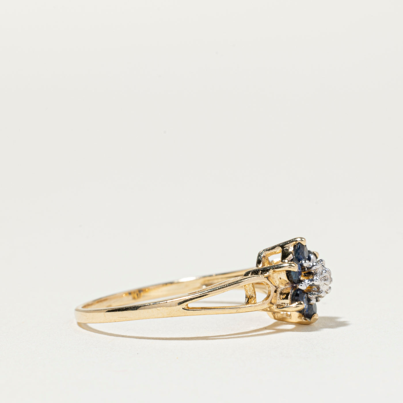 Diamond & Sapphire Petal Halo Open Shank Ring | SZ 6.25