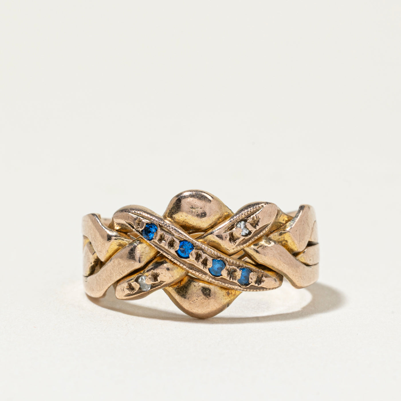 Synthetic Sapphire & Diamond Puzzle Ring | SZ 5