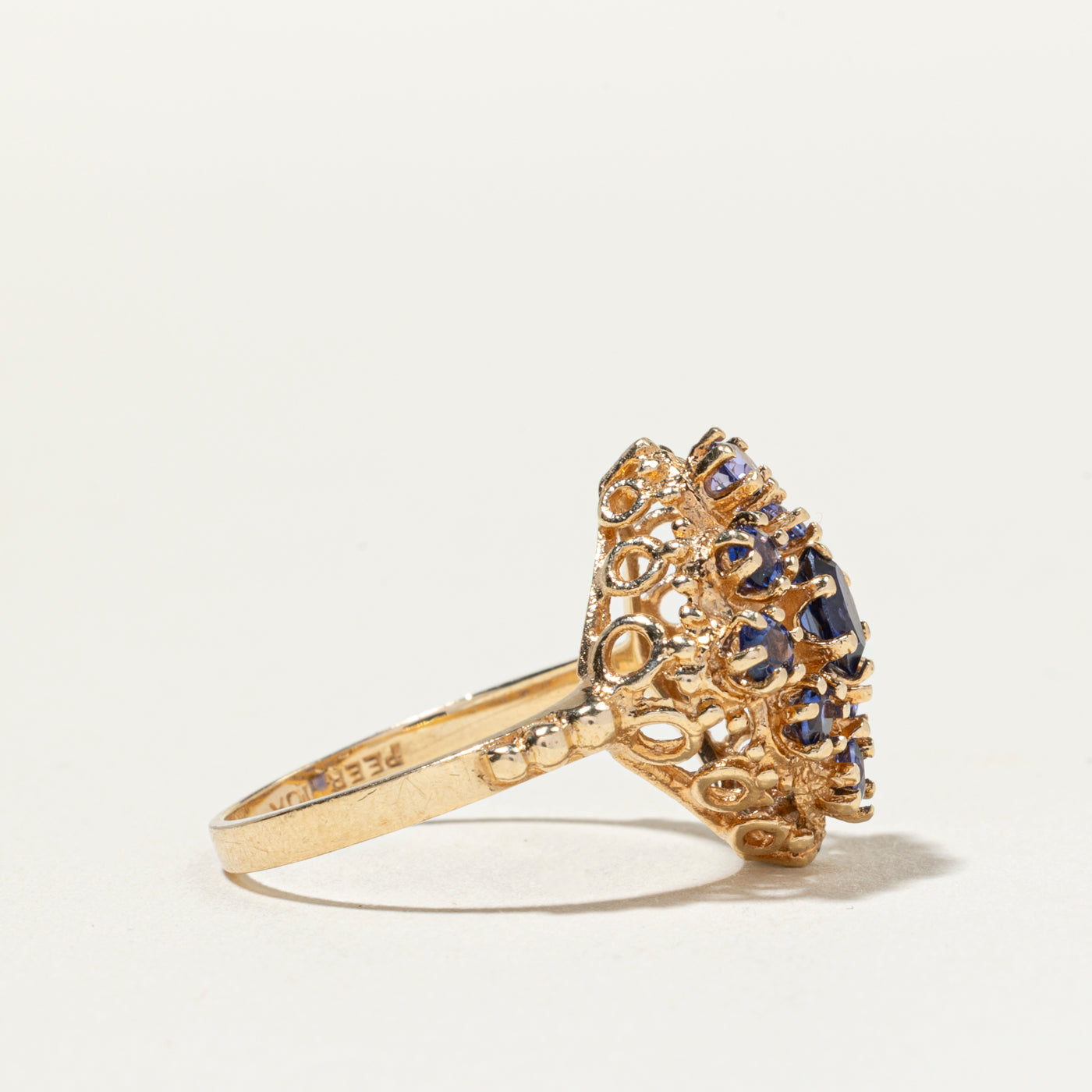 Synthetic Sapphire Cluster Ornate Cocktail Ring | SZ 6.25