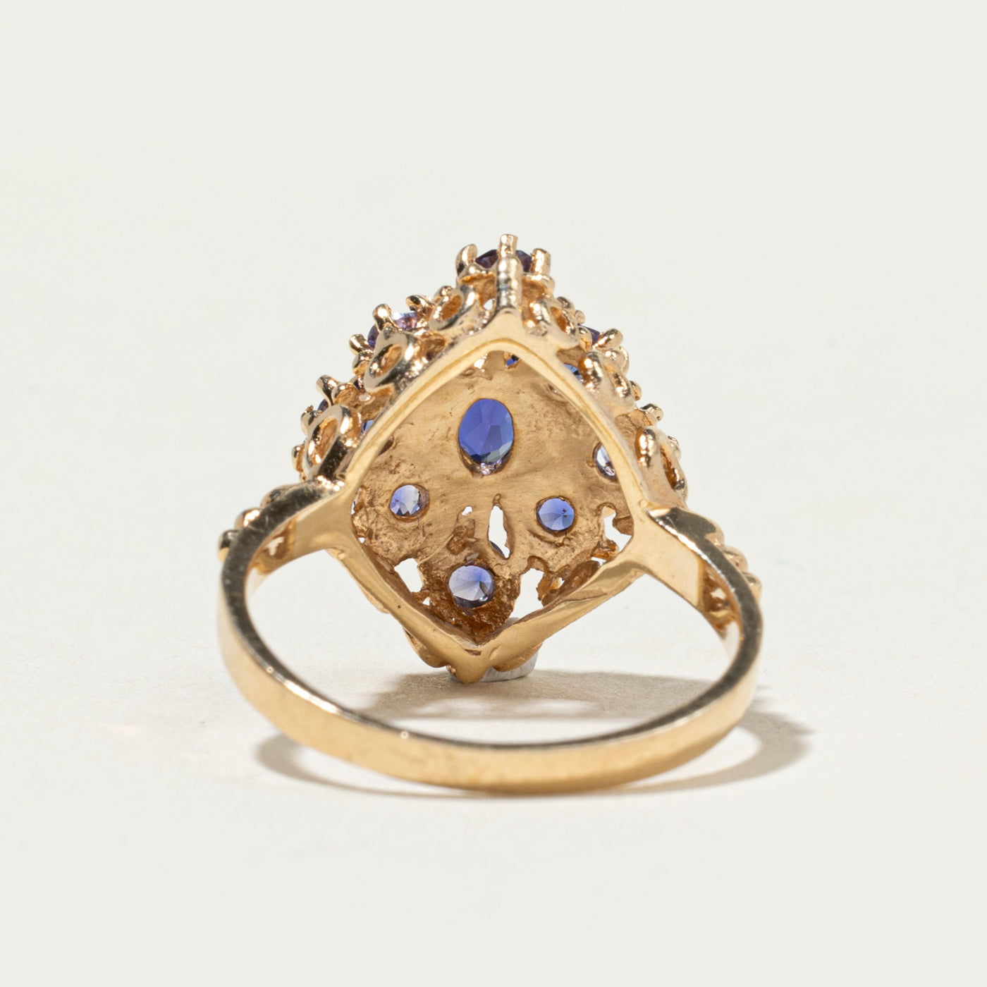 Synthetic Sapphire Cluster Ornate Cocktail Ring | SZ 6.25