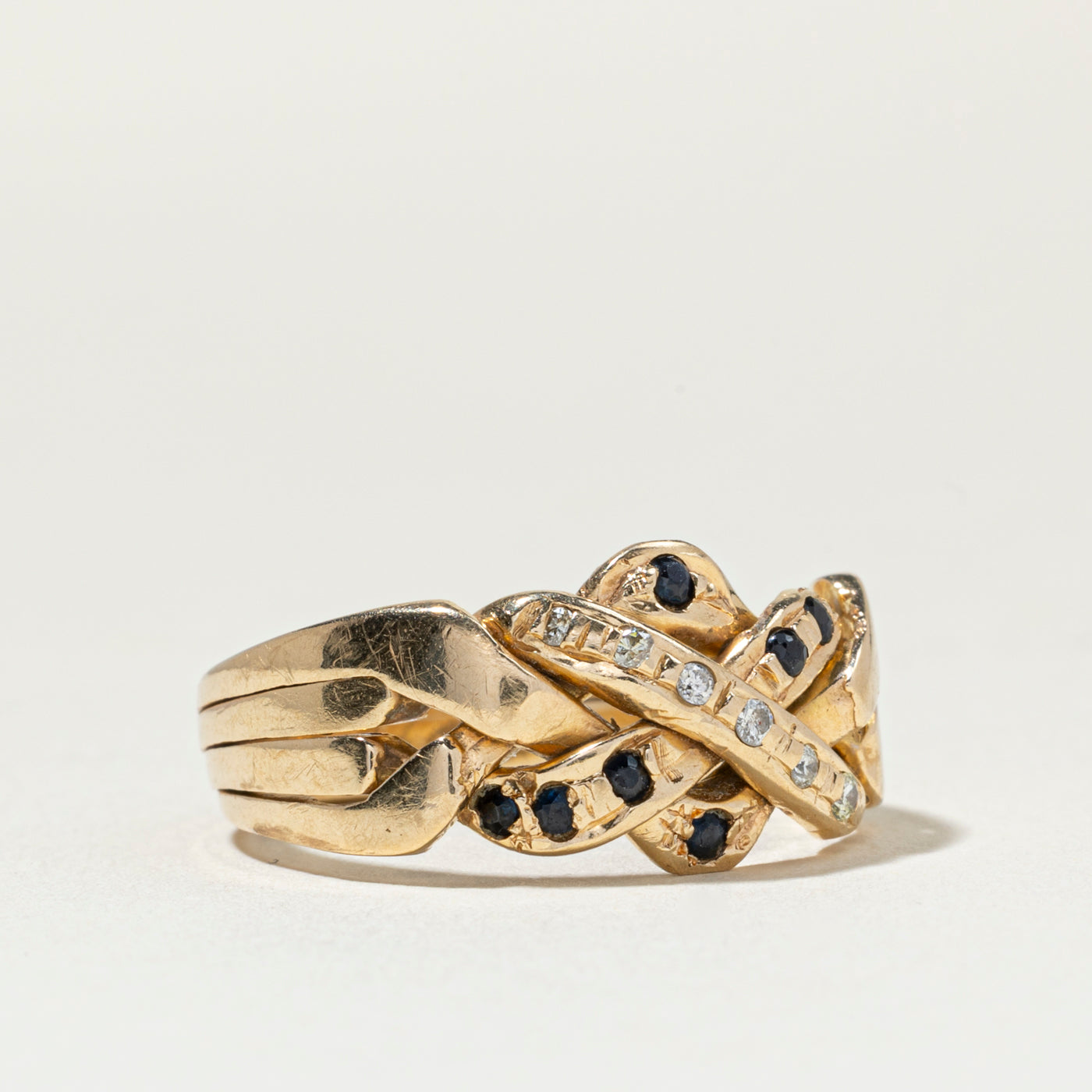 Bague puzzle saphir et diamants | Taille 6,75