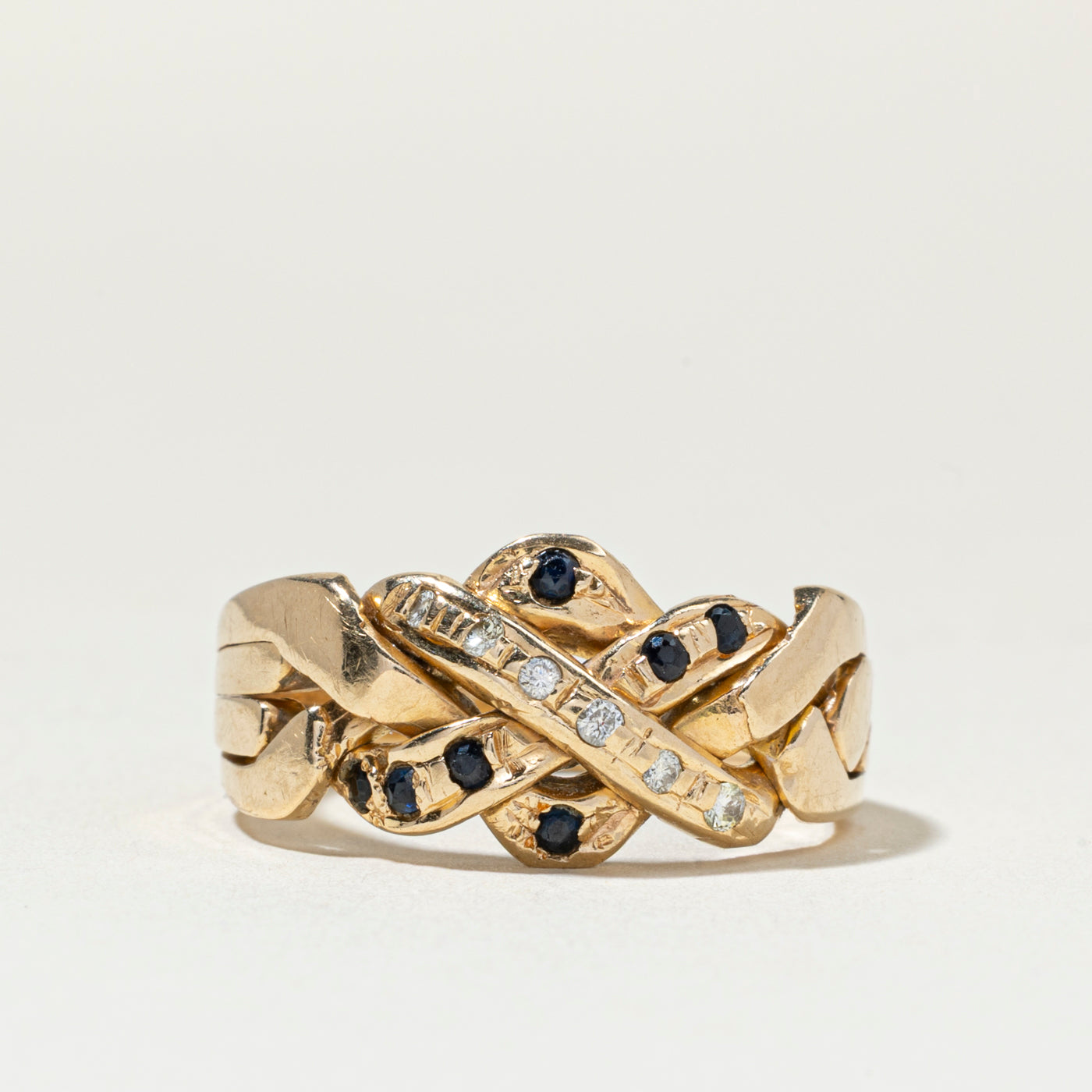Bague puzzle saphir et diamants | Taille 6,75