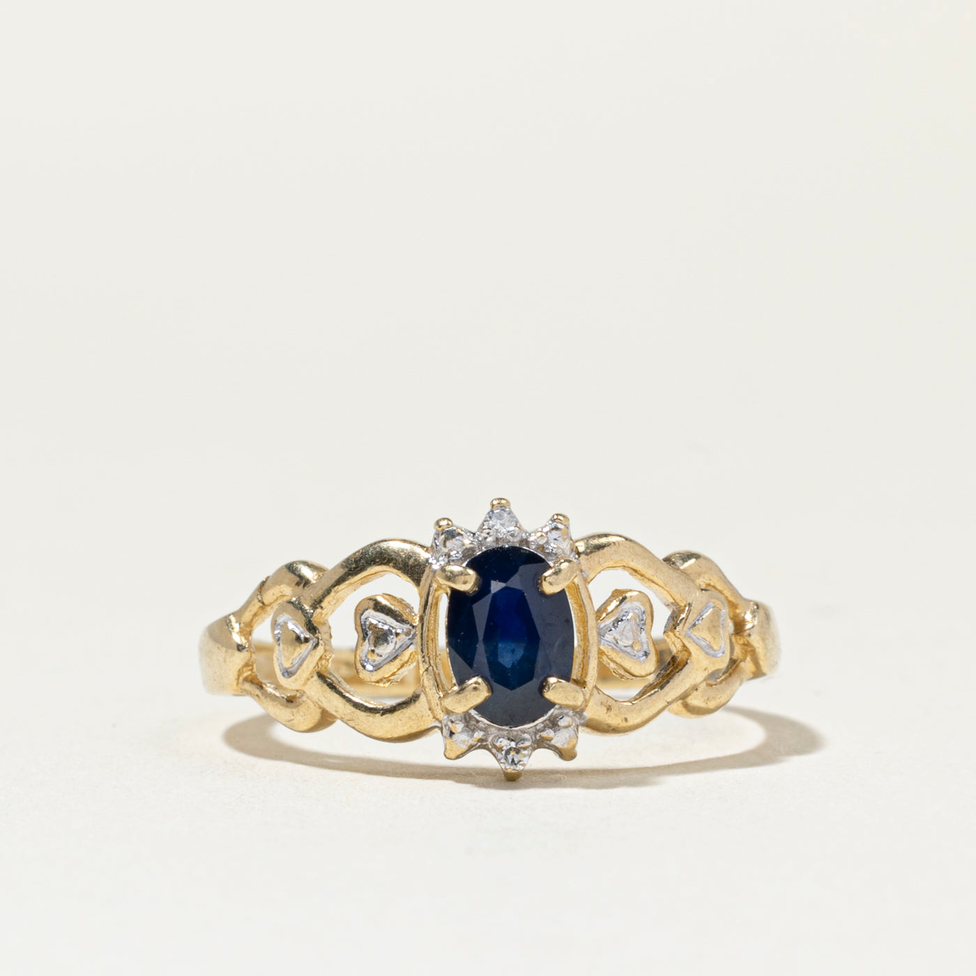 Oval Cut Sapphire & Diamond Heart Accented Ring | SZ 6