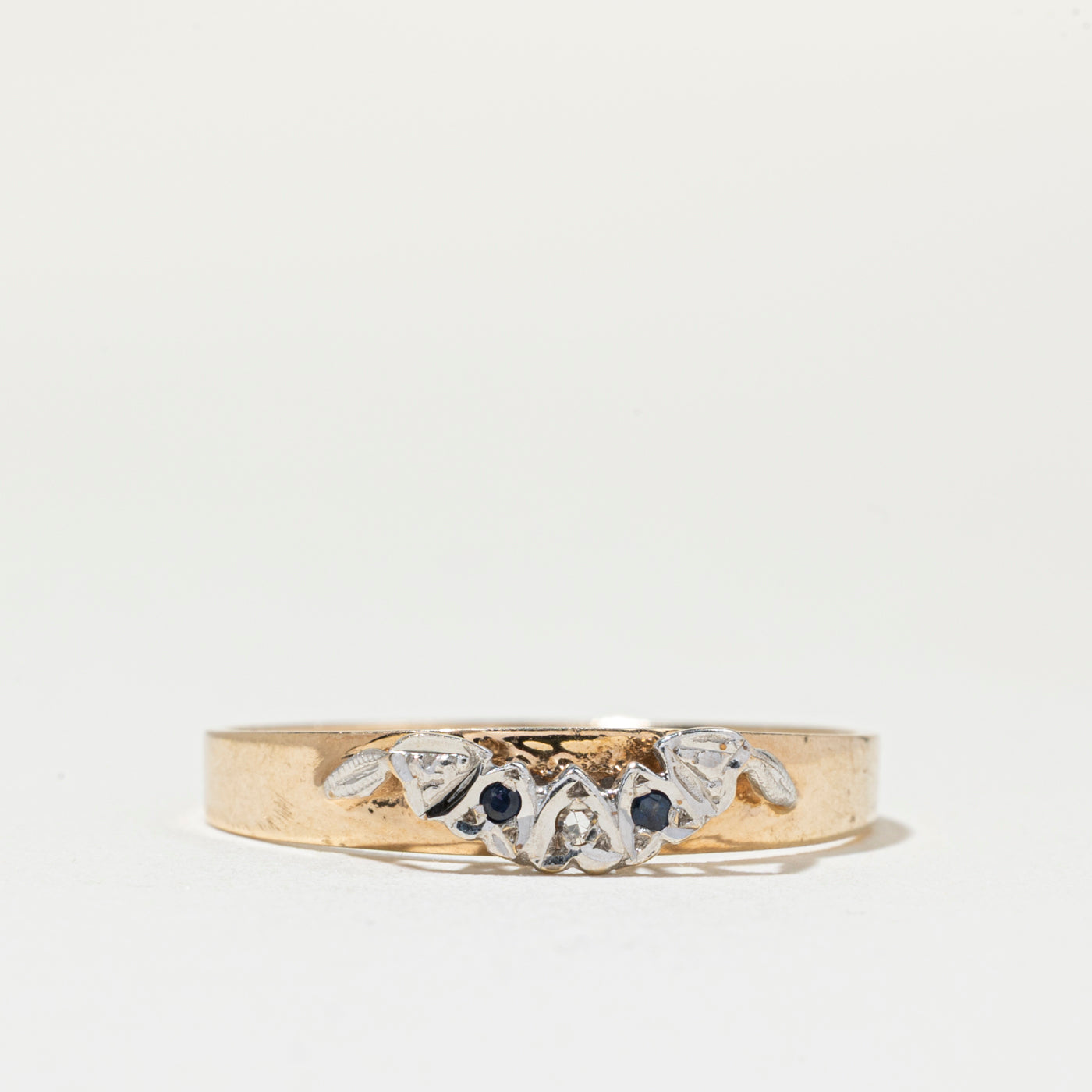 Two Tone Diamond & Sapphire Heart Ring | SZ 9
