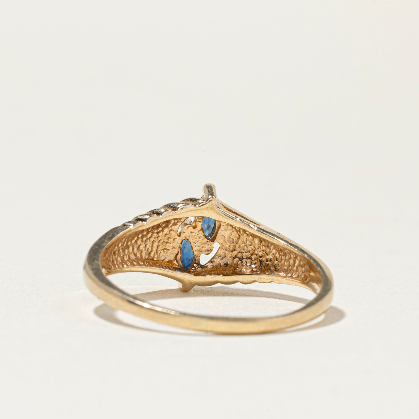 Two Stone Marquise Cut Sapphire Grooved Ring | SZ 7