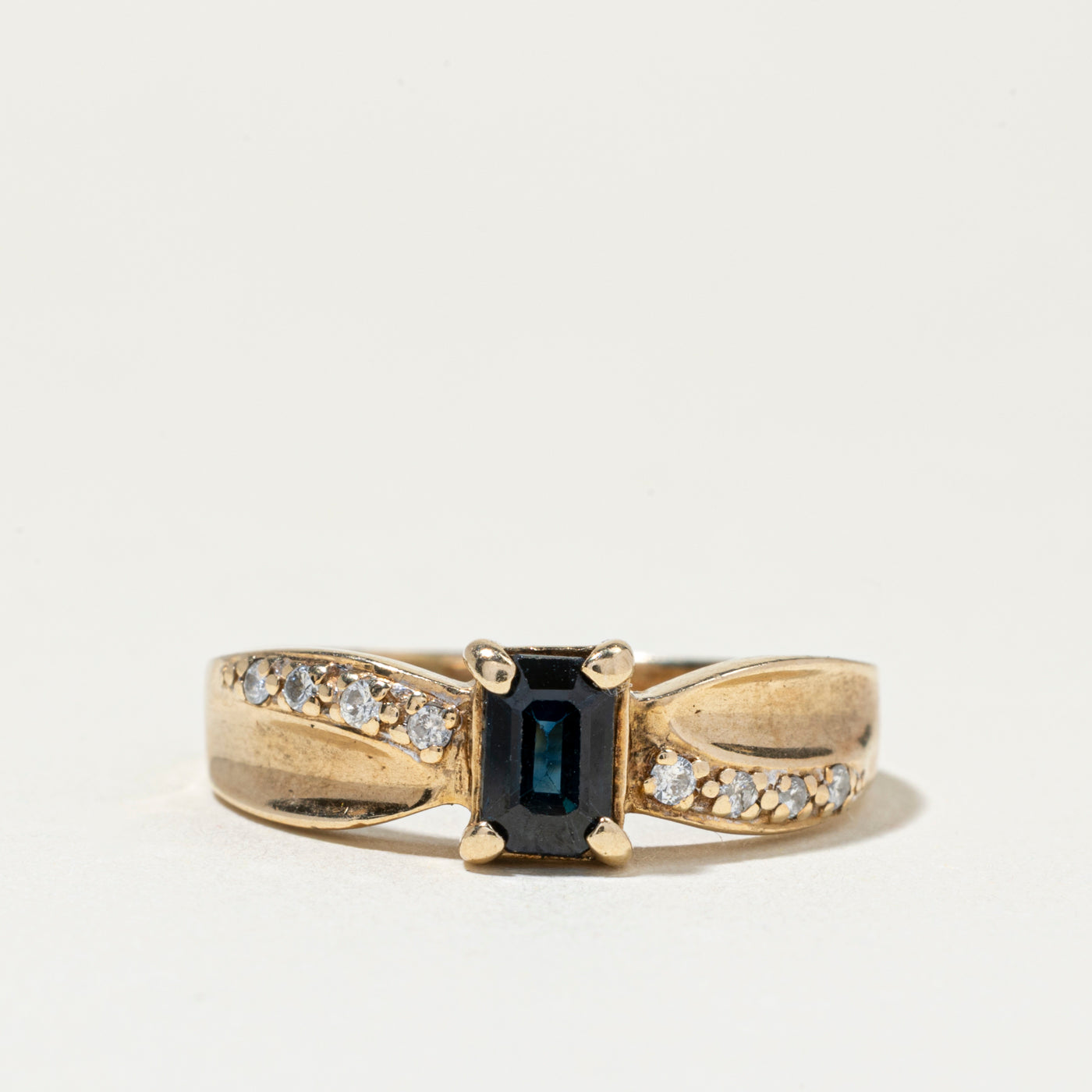 Emerald Cut Sapphire & Diamond Accented Ring | SZ 7.75