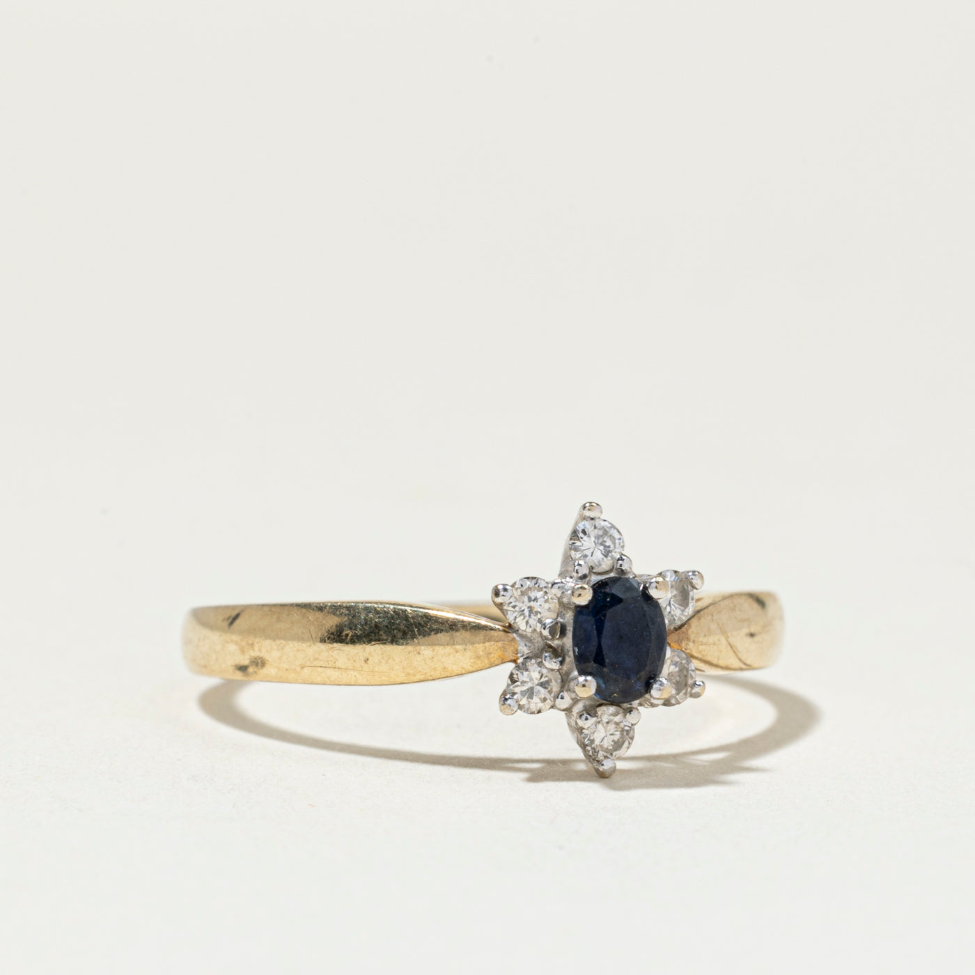 Oval Cut Sapphire & Diamond Petal Ring | SZ 7