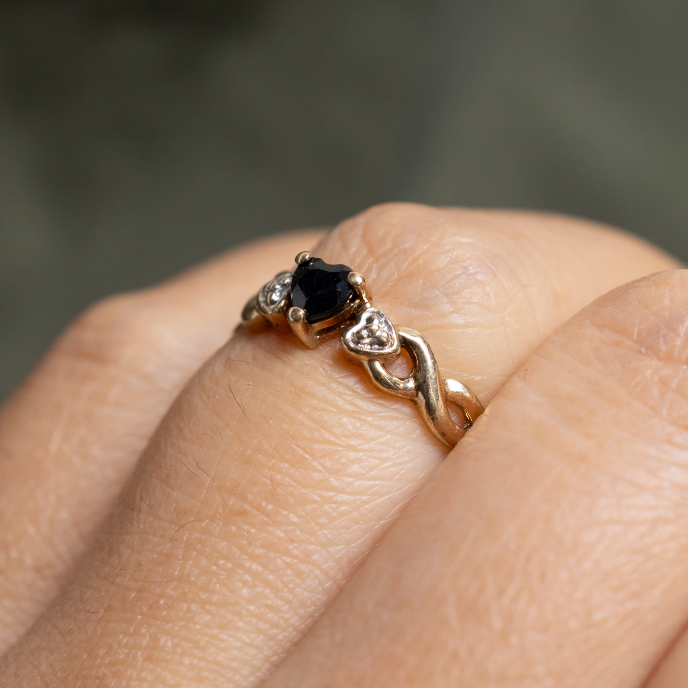 Bague en saphir et diamants avec cœur | Taille 5,5