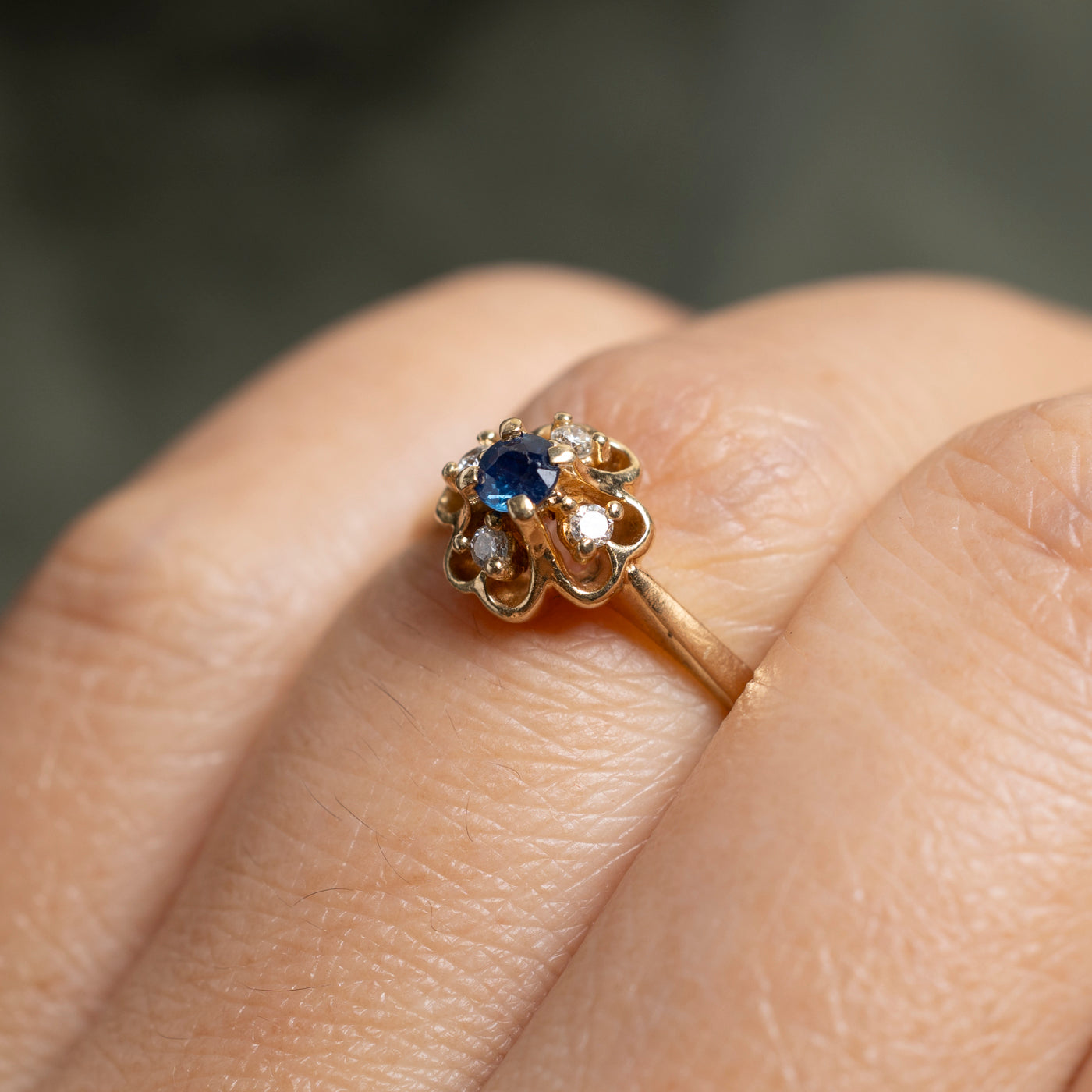 Sapphire & Diamond Flower Ring | SZ 5.5