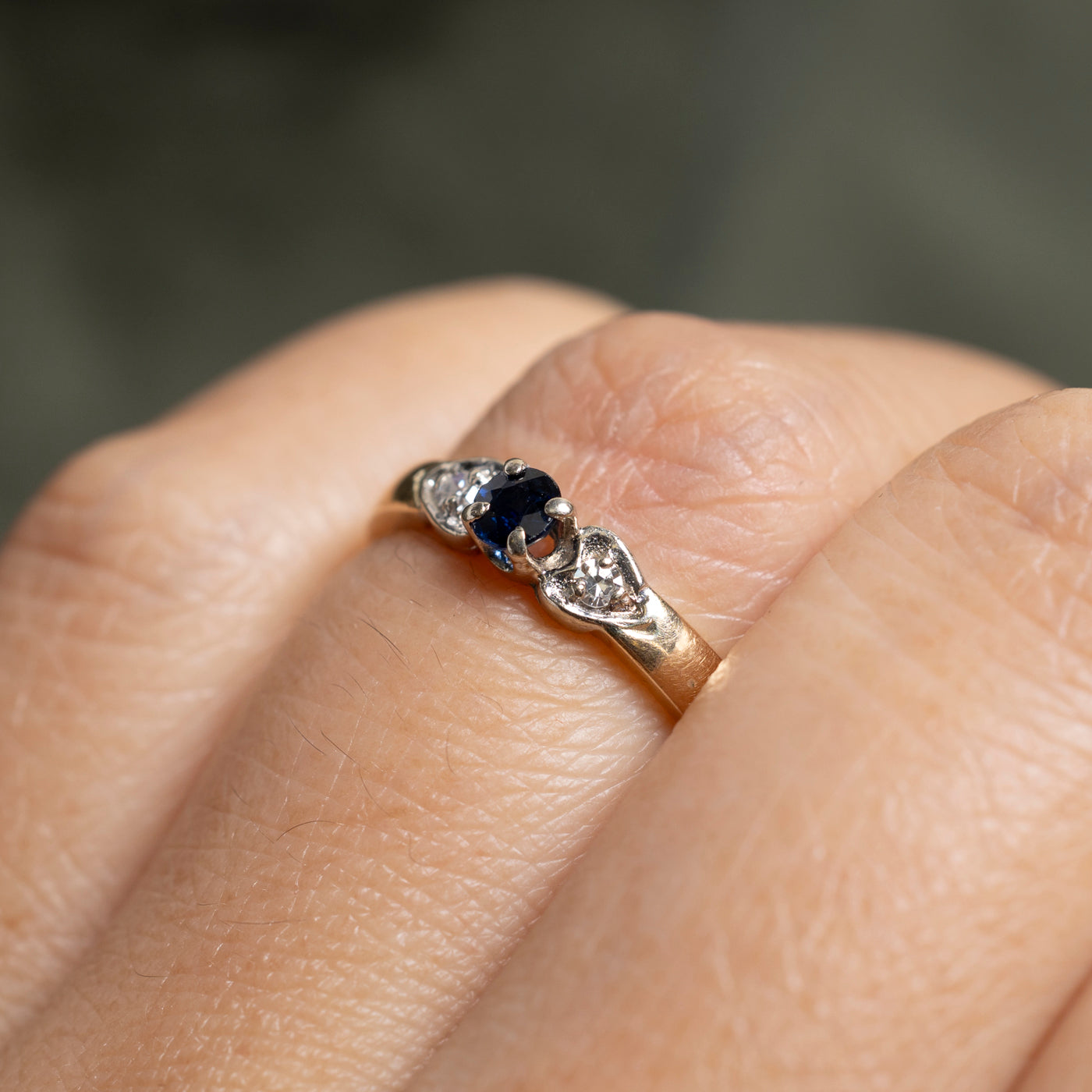 Bague en saphir et diamants avec cœur | Taille 6