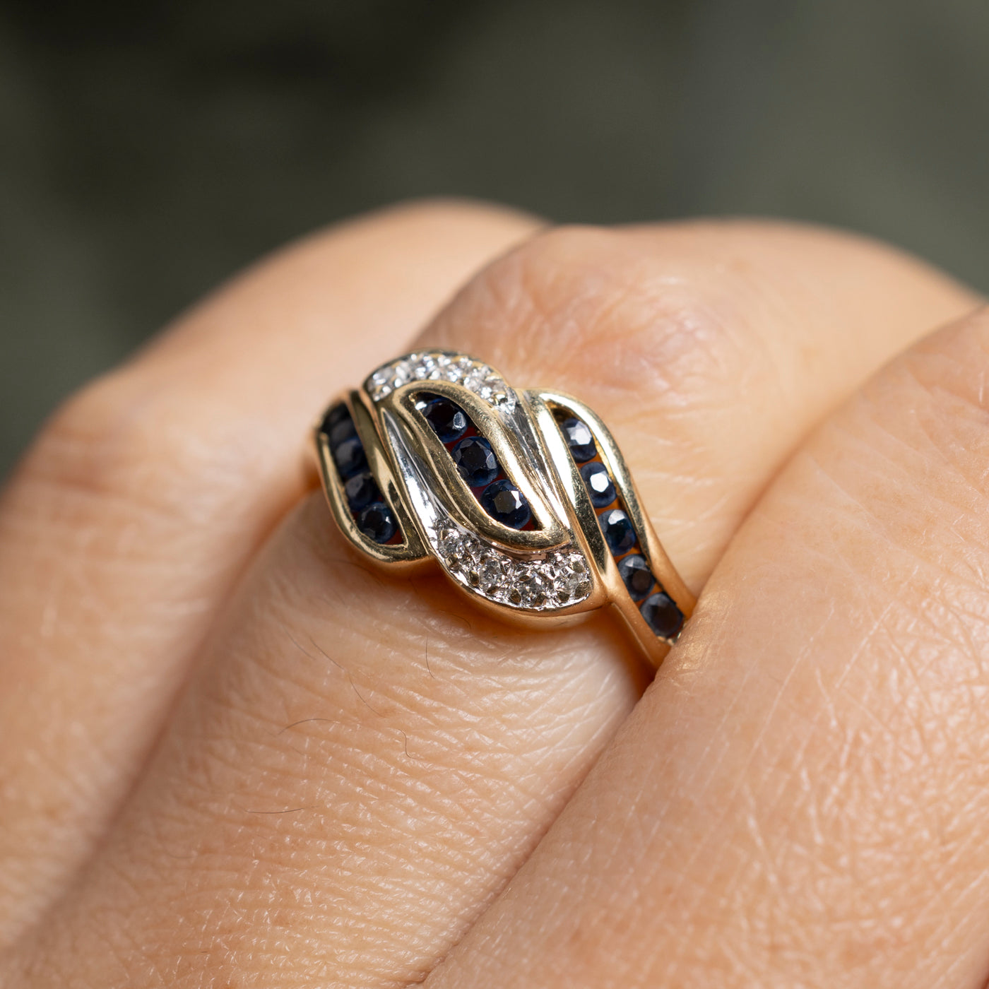 Sapphire & Diamond Triple Wave Ring | SZ 5.75