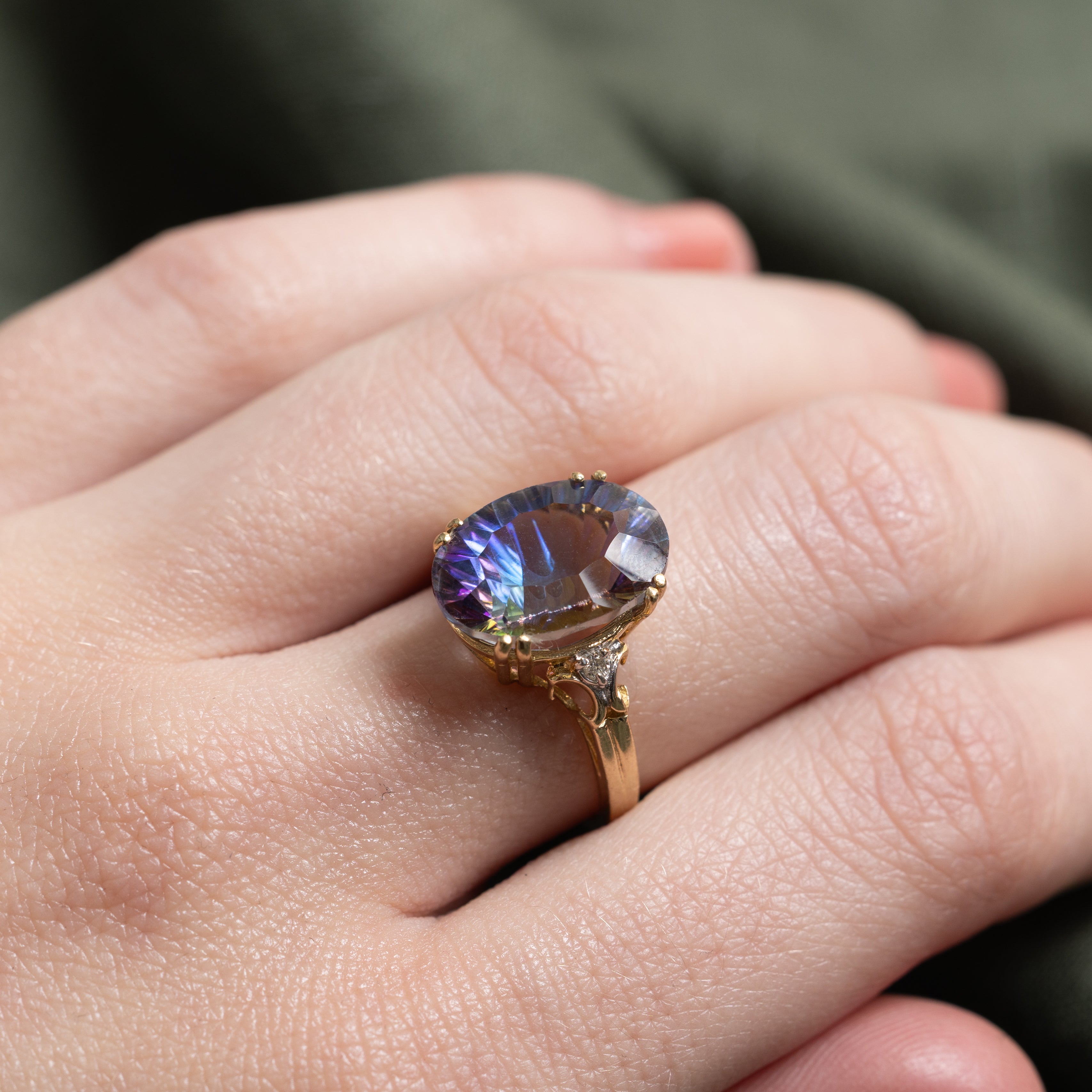 Oval Cut Mystic Topaz & Diamond Cocktail Ring | SZ 6