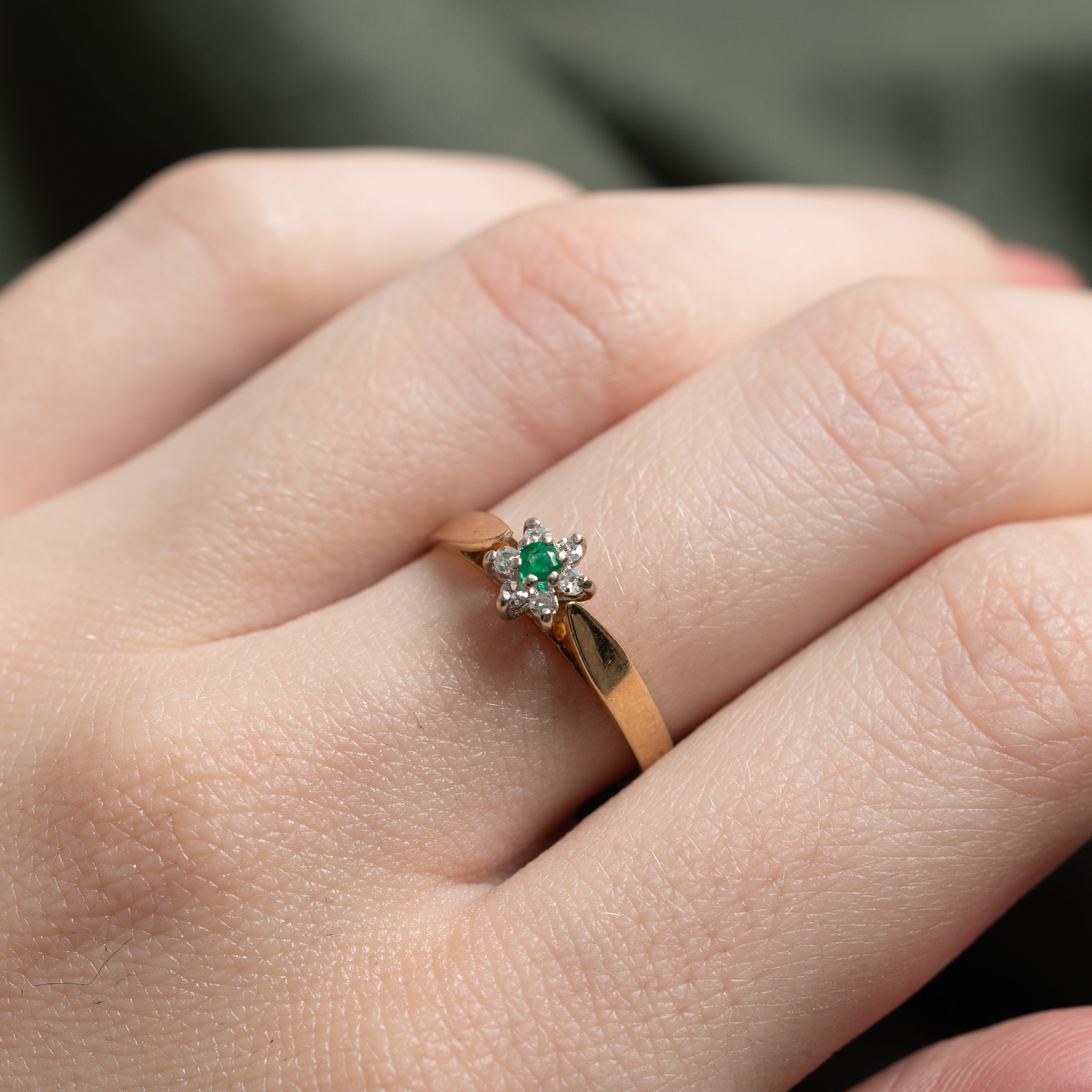 Emerald & Diamond Petal Petite Ring | SZ 6.5