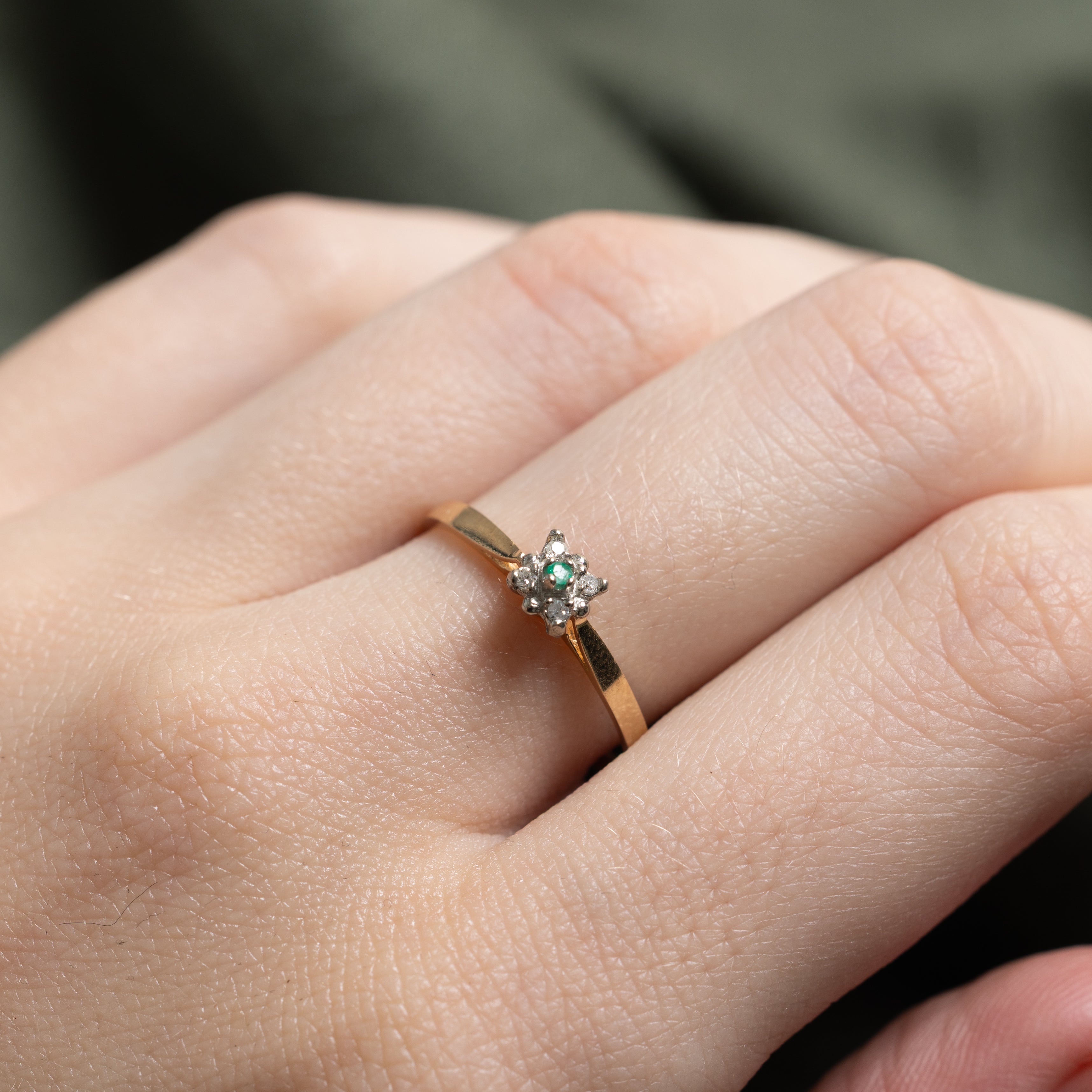 Emerald & Diamond Cluster Petite Ring | SZ 7.5