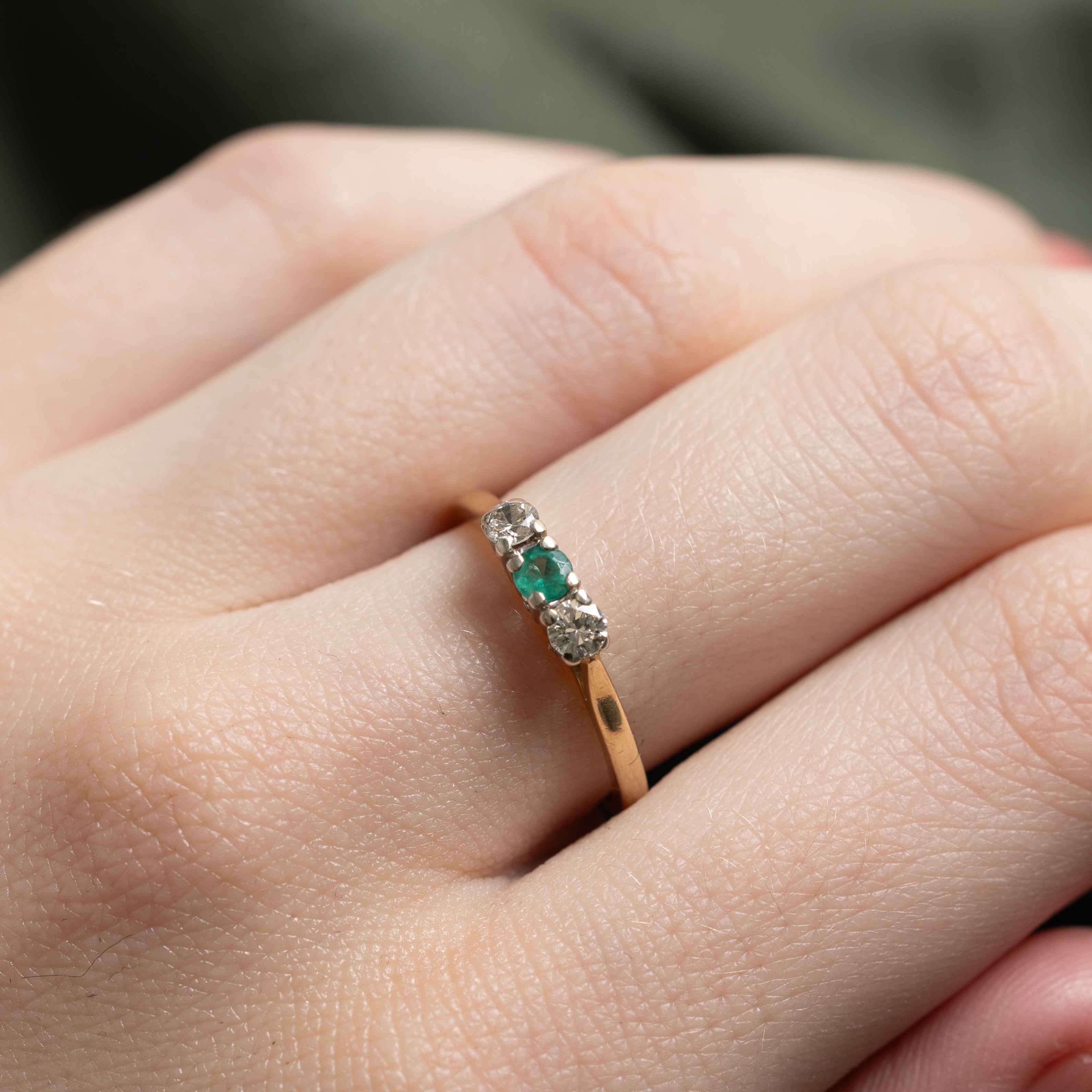 Three Stone Emerald & Diamond Ring | 0.09ct, 0.19ctw  | SZ 6