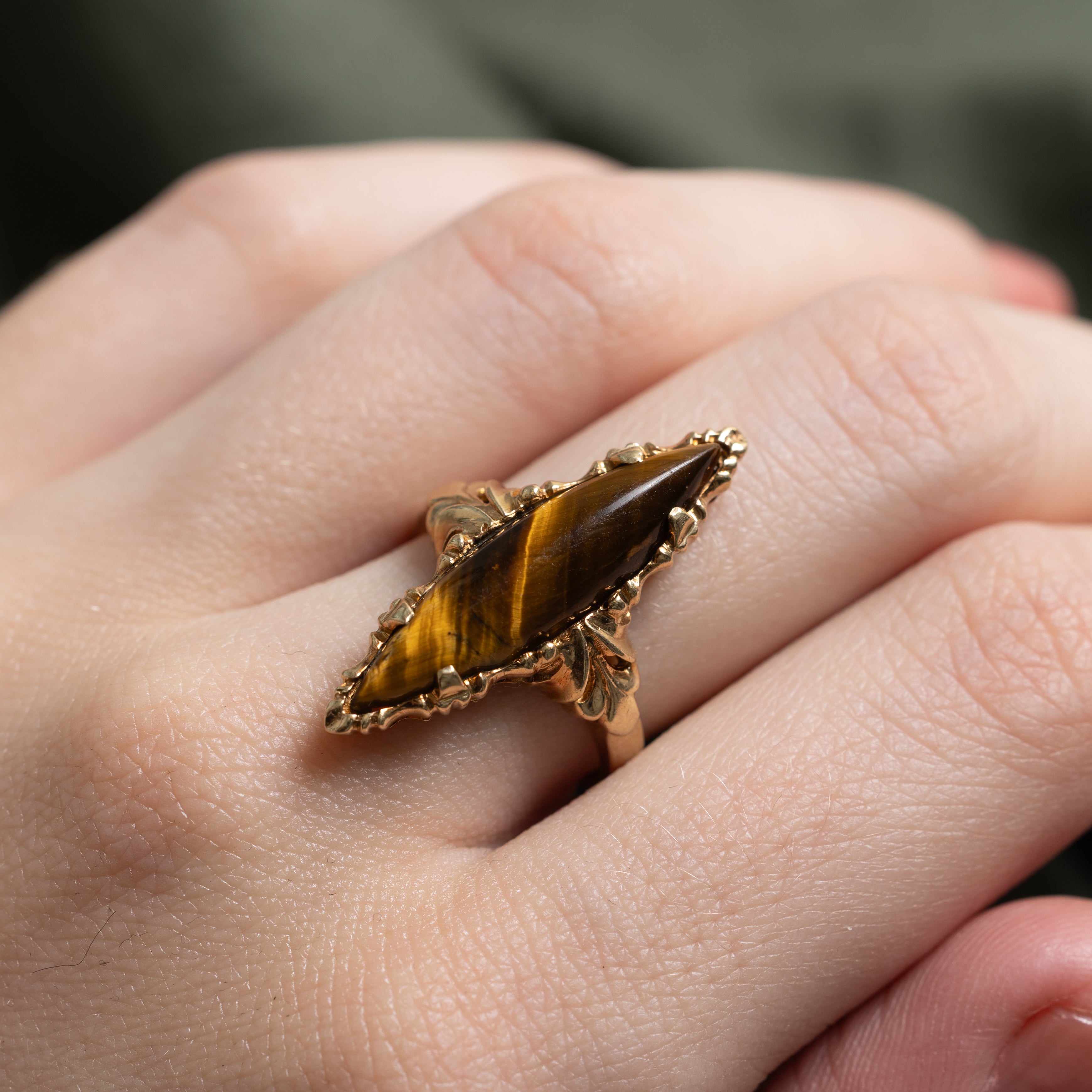 Tiger's Eye Navette Ring | SZ 6.5