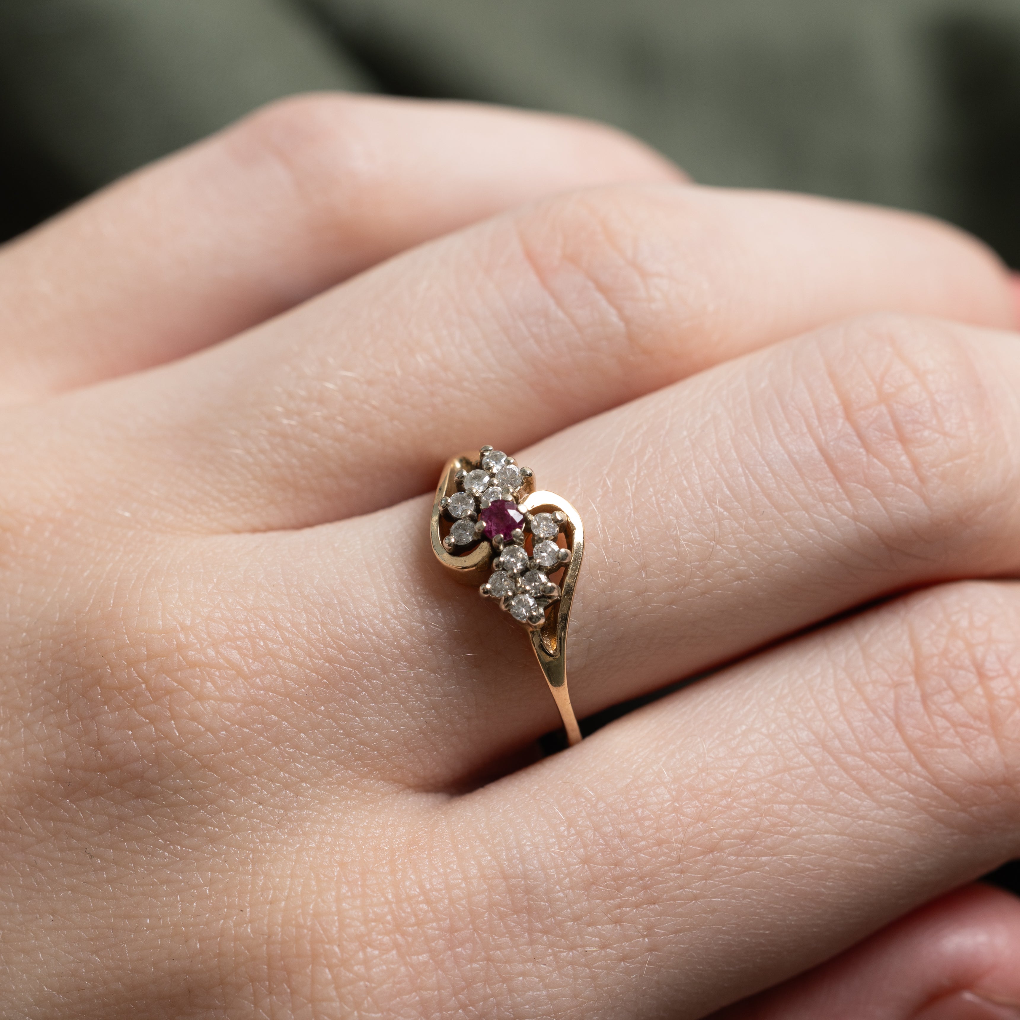 Ruby & Diamond Cluster Bypass Ring | SZ 6.5