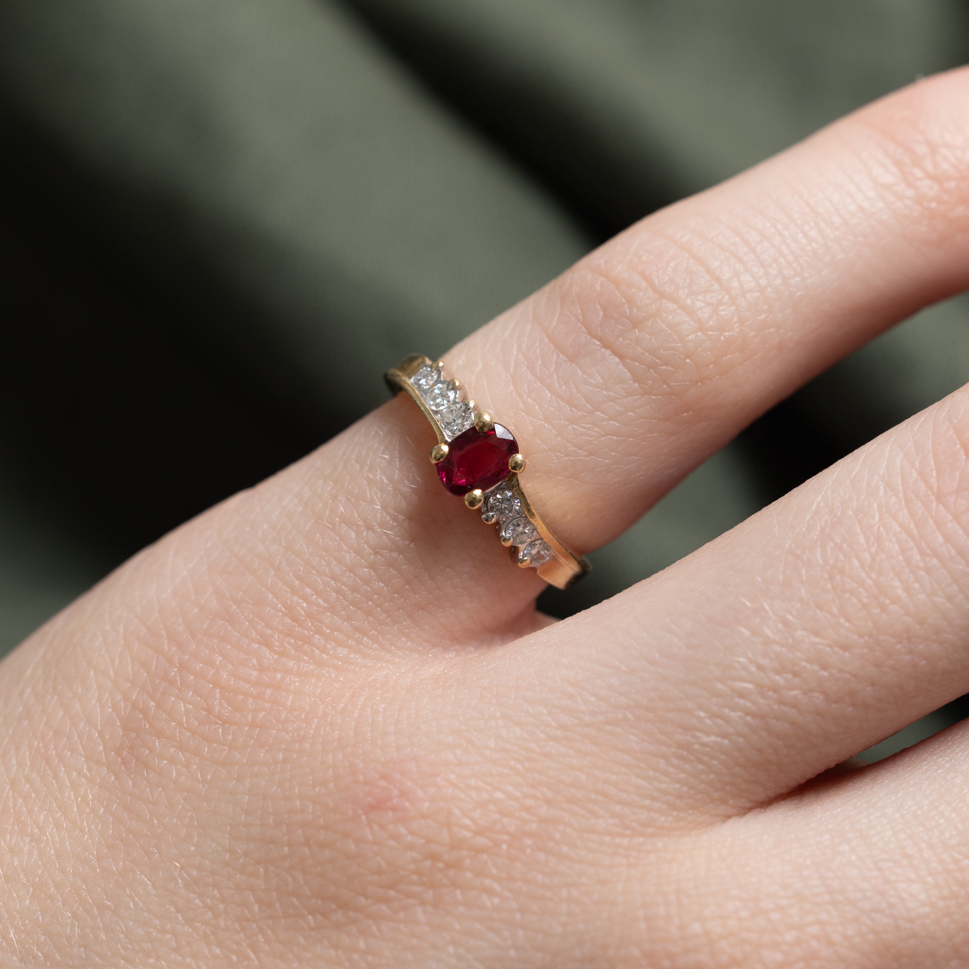 Oval Cut Ruby & Diamond Wave Ring | SZ 2.25
