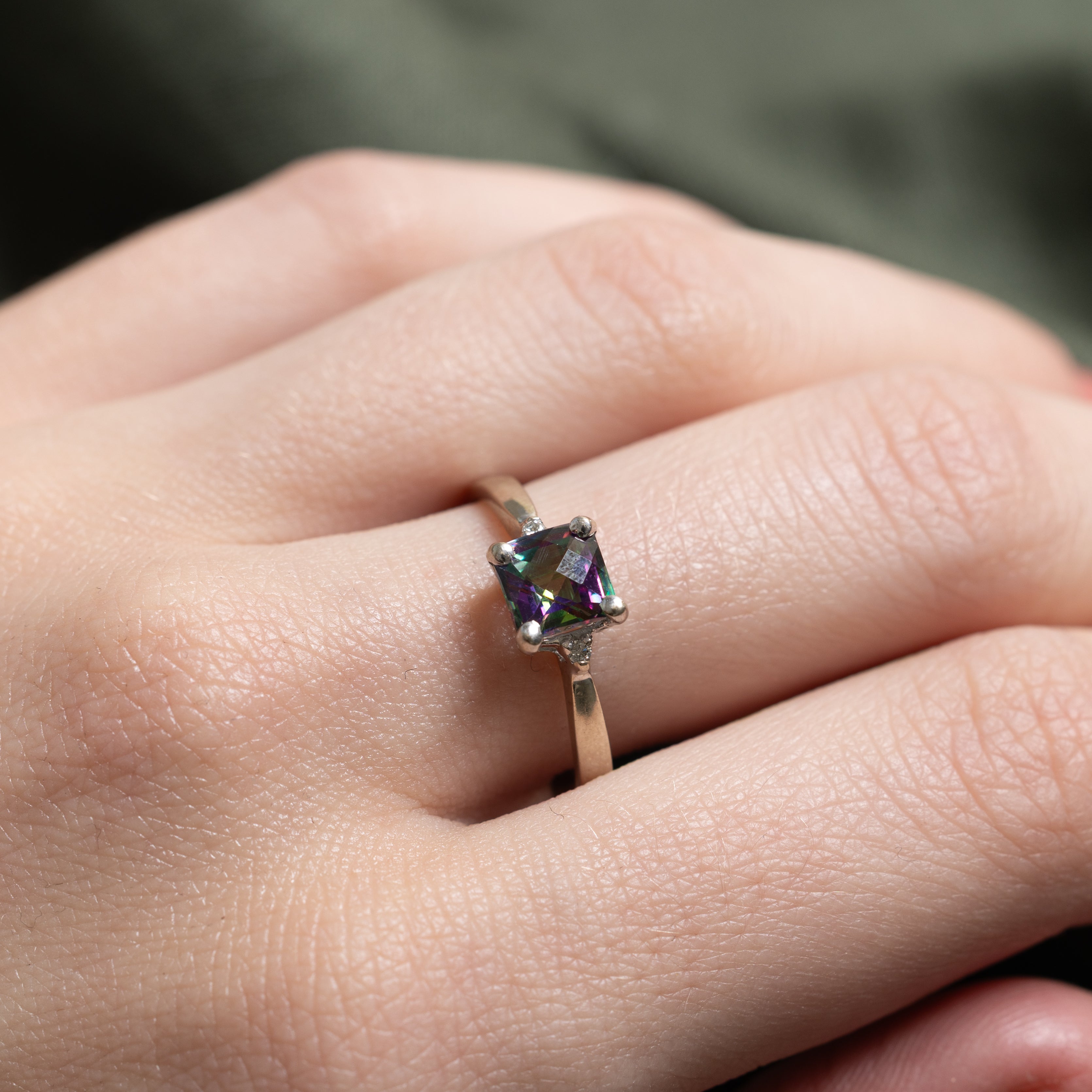 Square Cut Mystic Topaz & Diamond Ring | SZ 8.5
