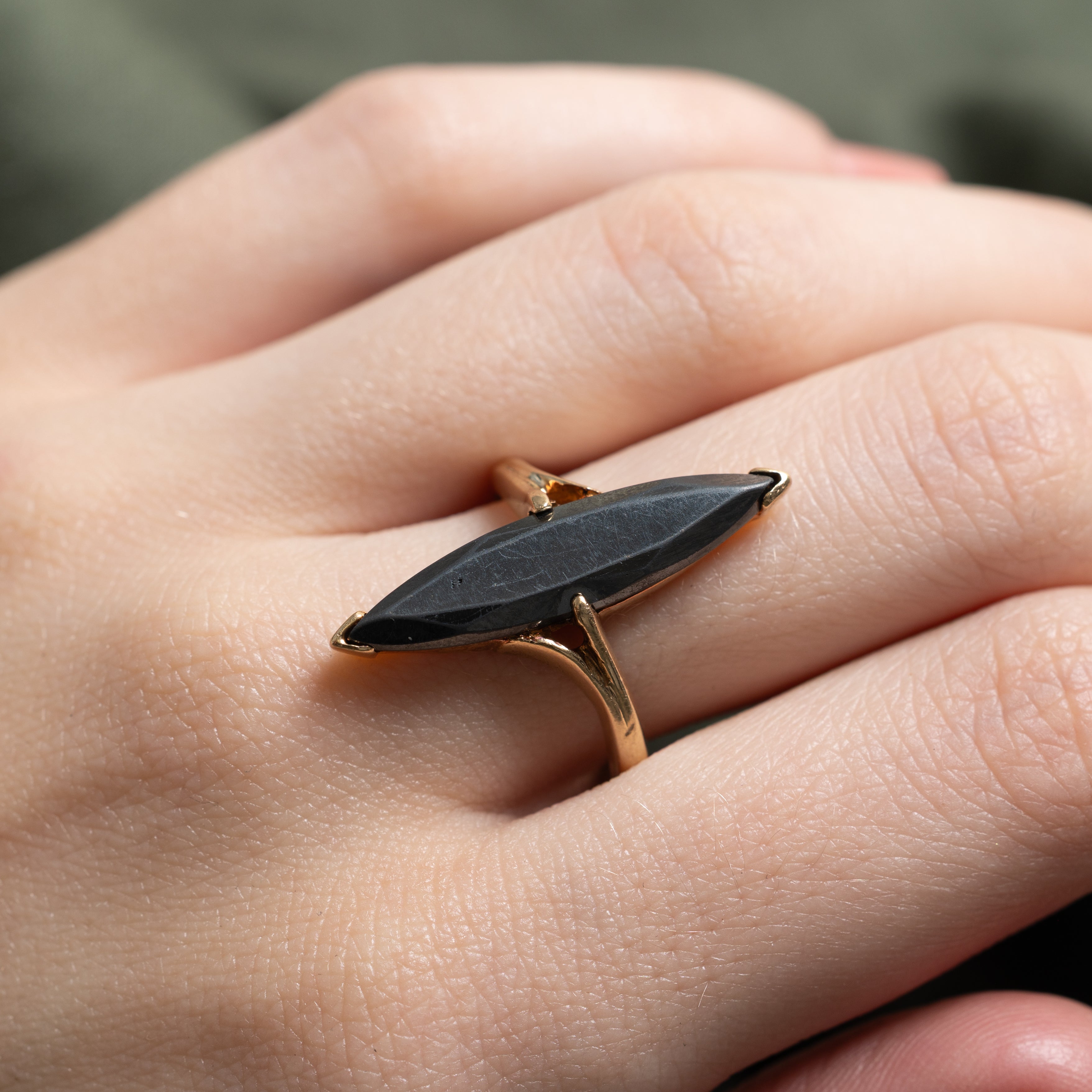 Hematite Bypass Navette Ring | SZ 8