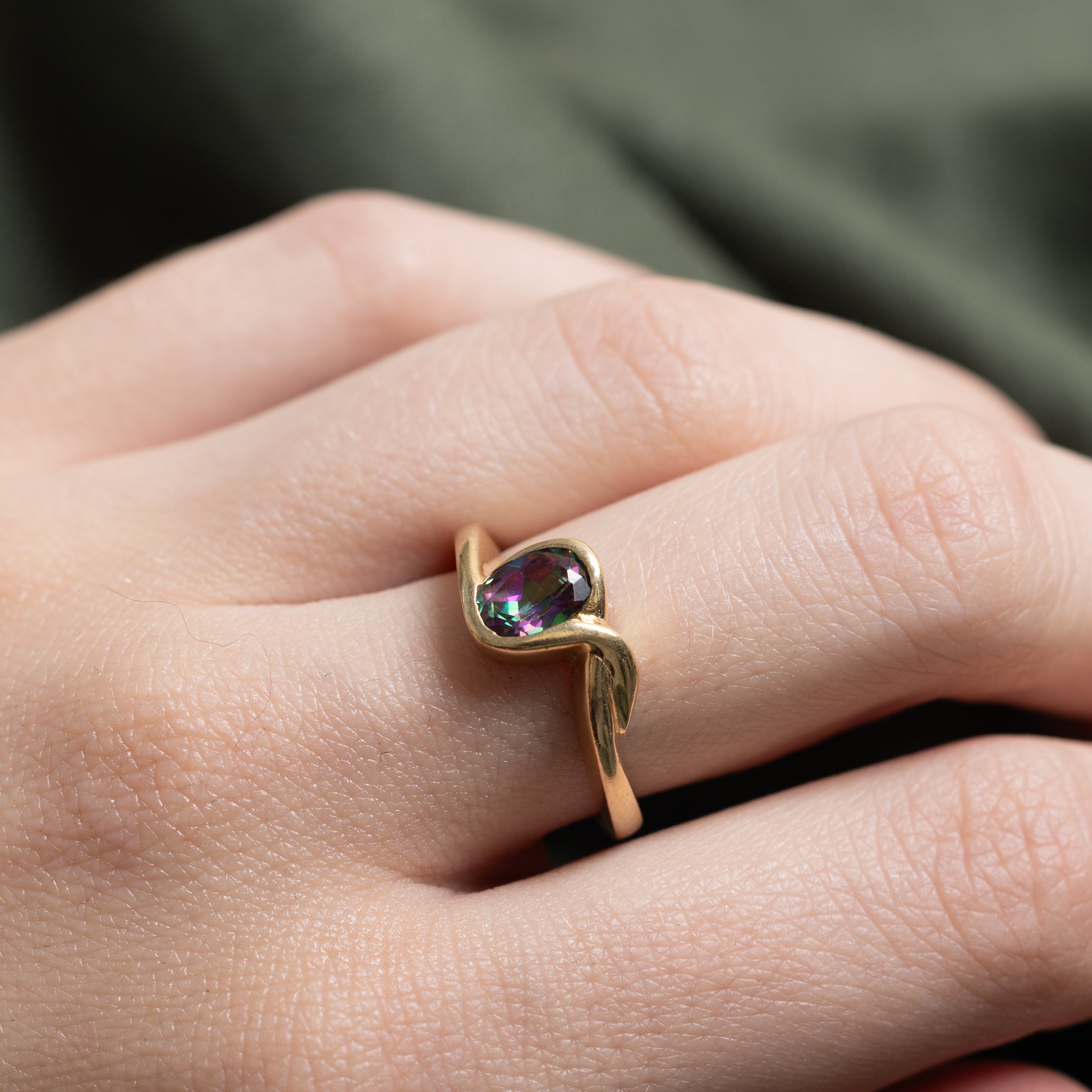 Bezel Set Mystic Topaz Cross Over Ring | SZ 6.25