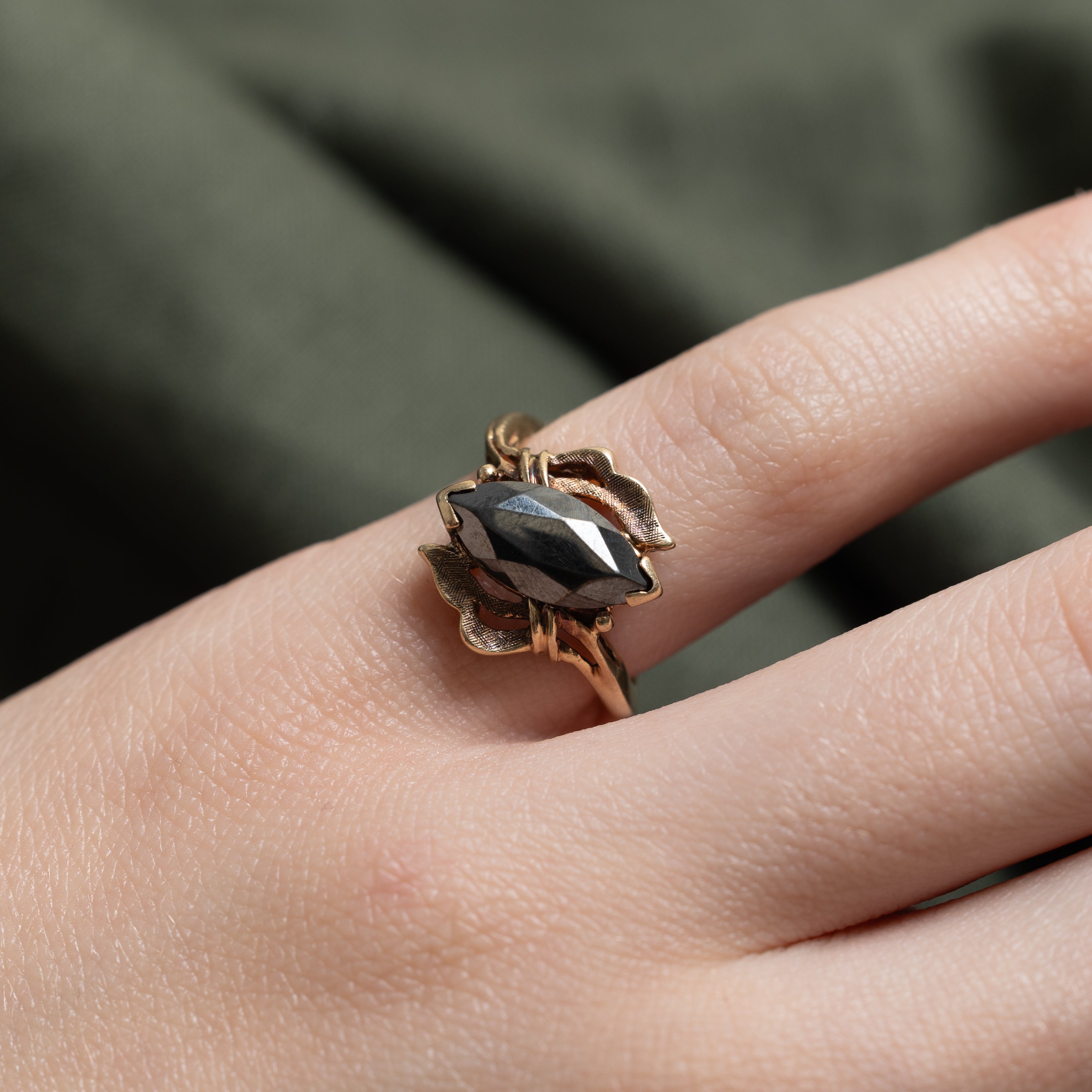 Marquise Cut Hematite Textured Bypass Ring | SZ 3.75