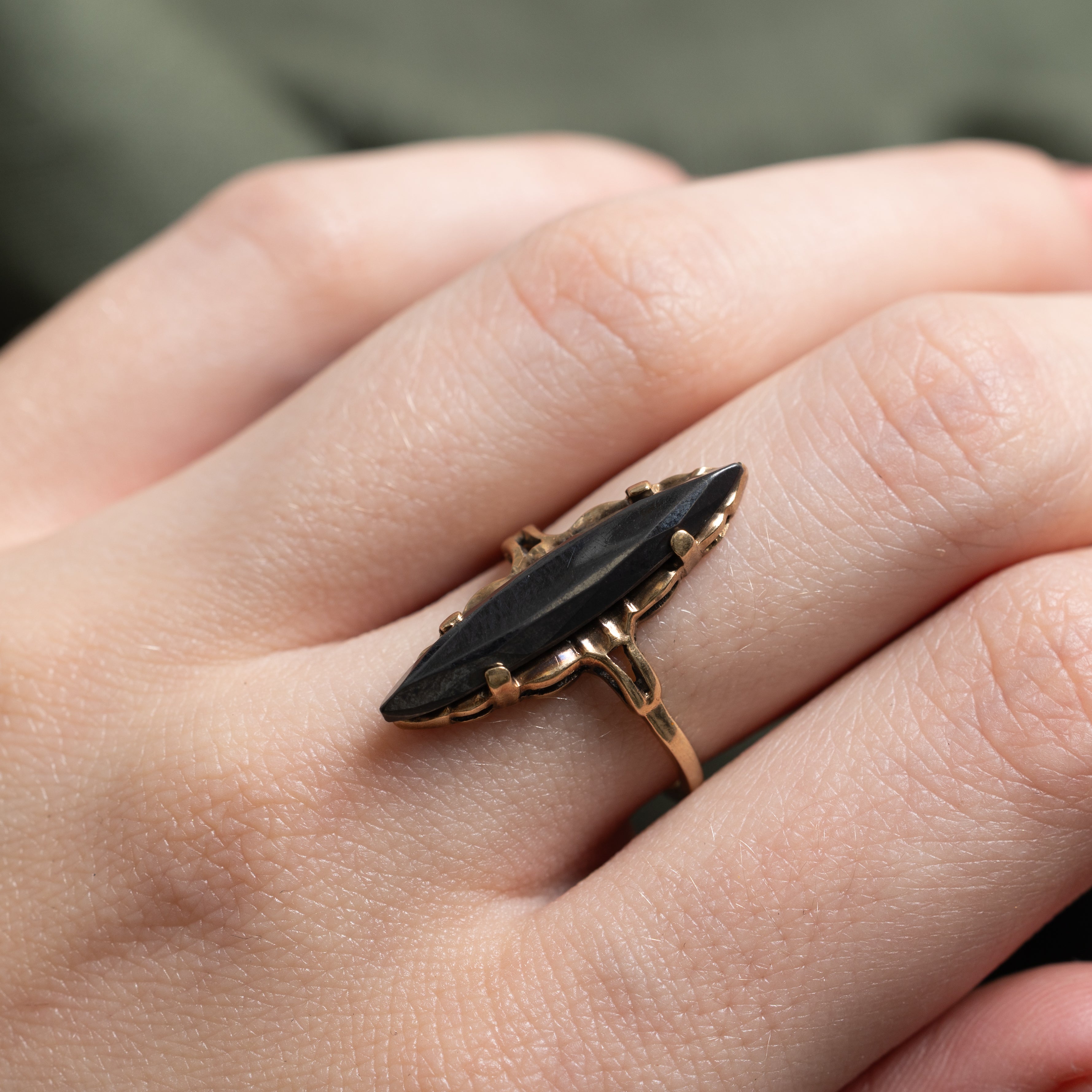 Hematite Textured Navette Ring | SZ 6.25