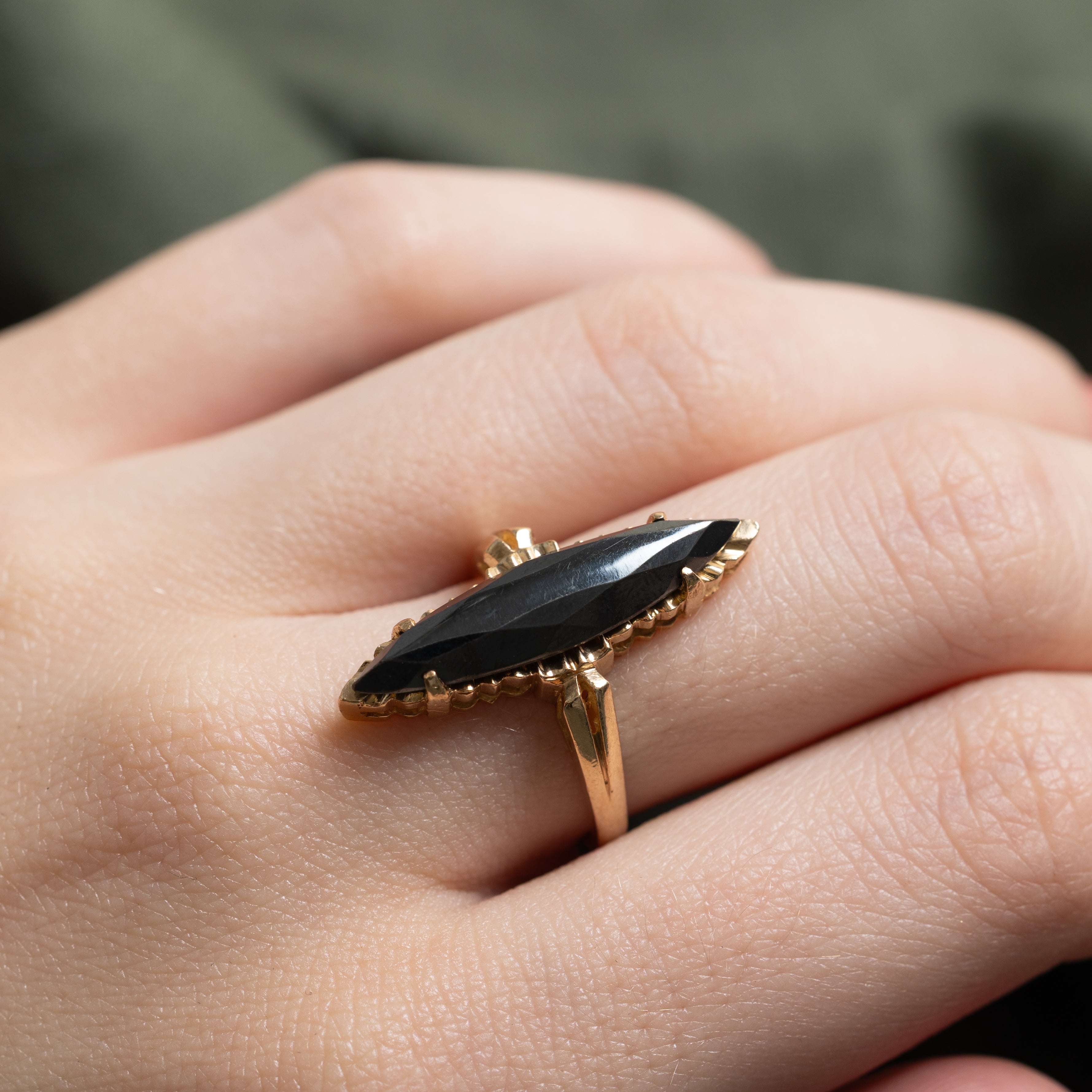 Hematite Textured Navette Ring | SZ 6.5