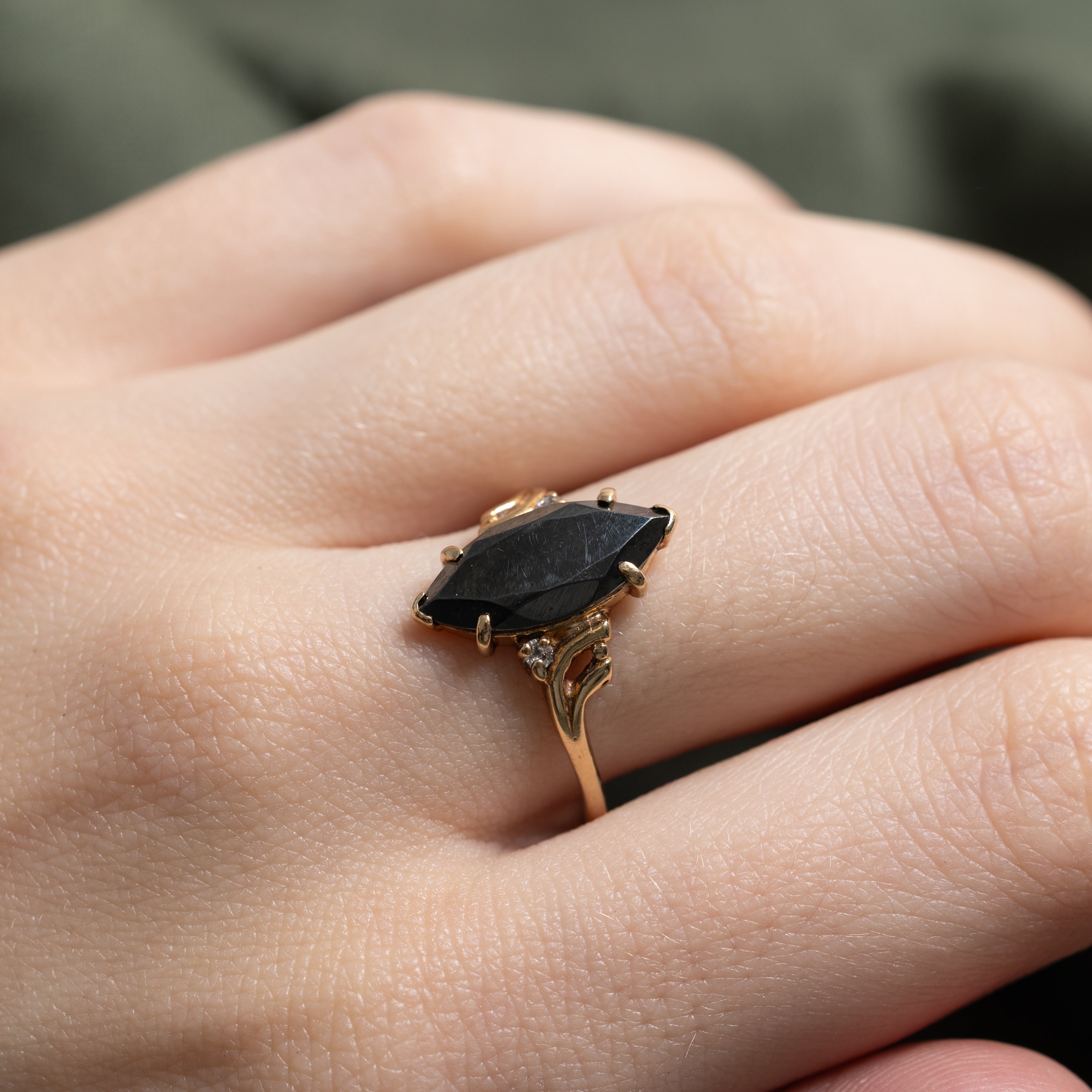 Hematite Grooved Navette Ring | SZ 8.5