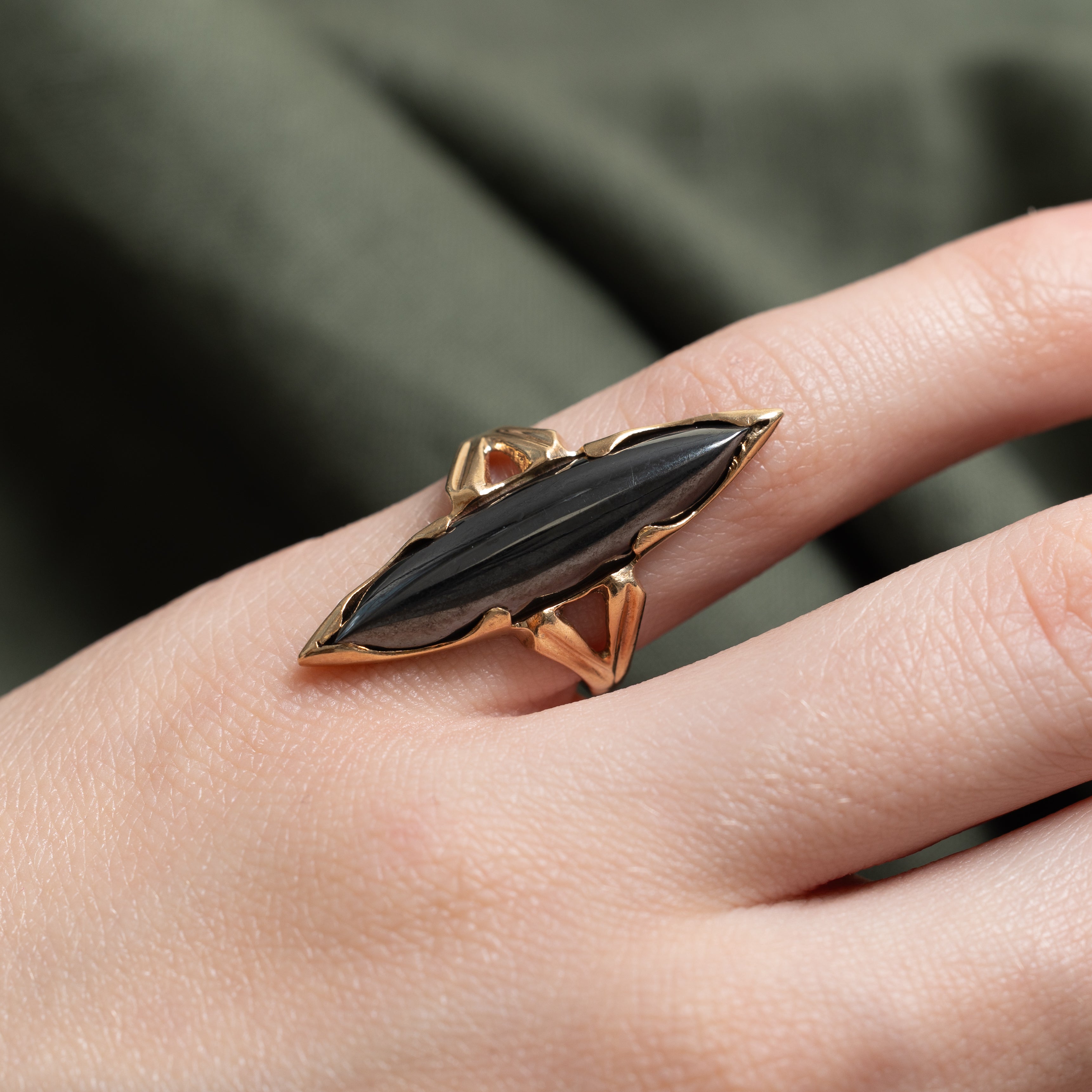 Cabochon Hematite Navette Ring | SZ 3.75