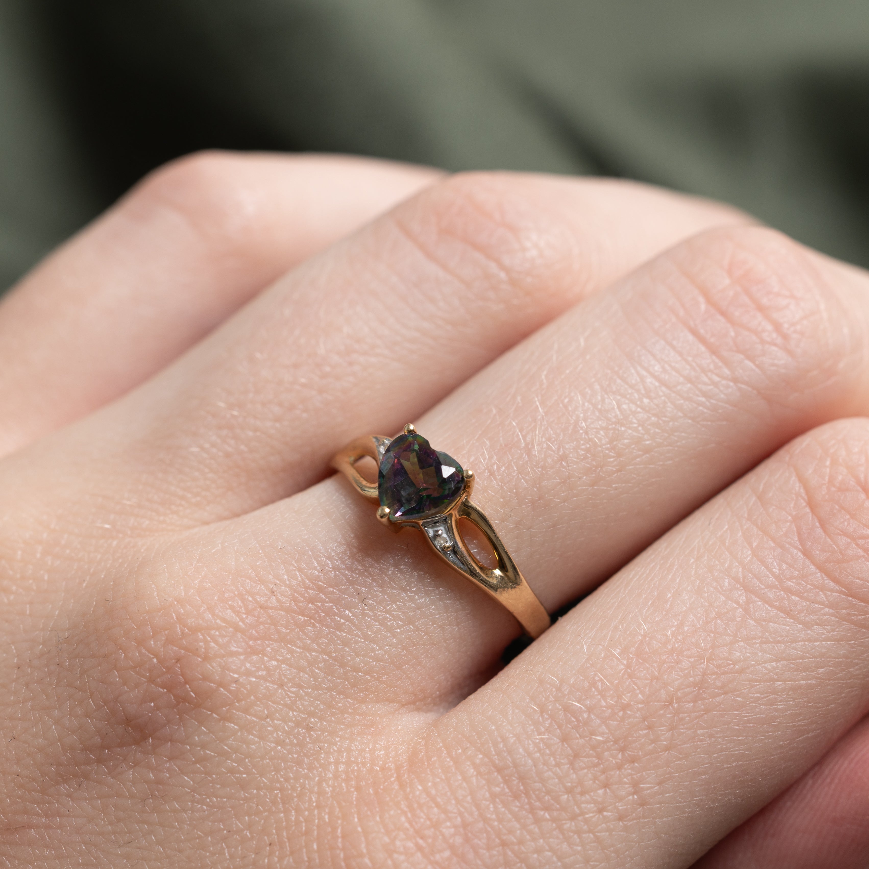 Heart Cut Mystic Topaz & Diamond Cross Over Ring | SZ 7
