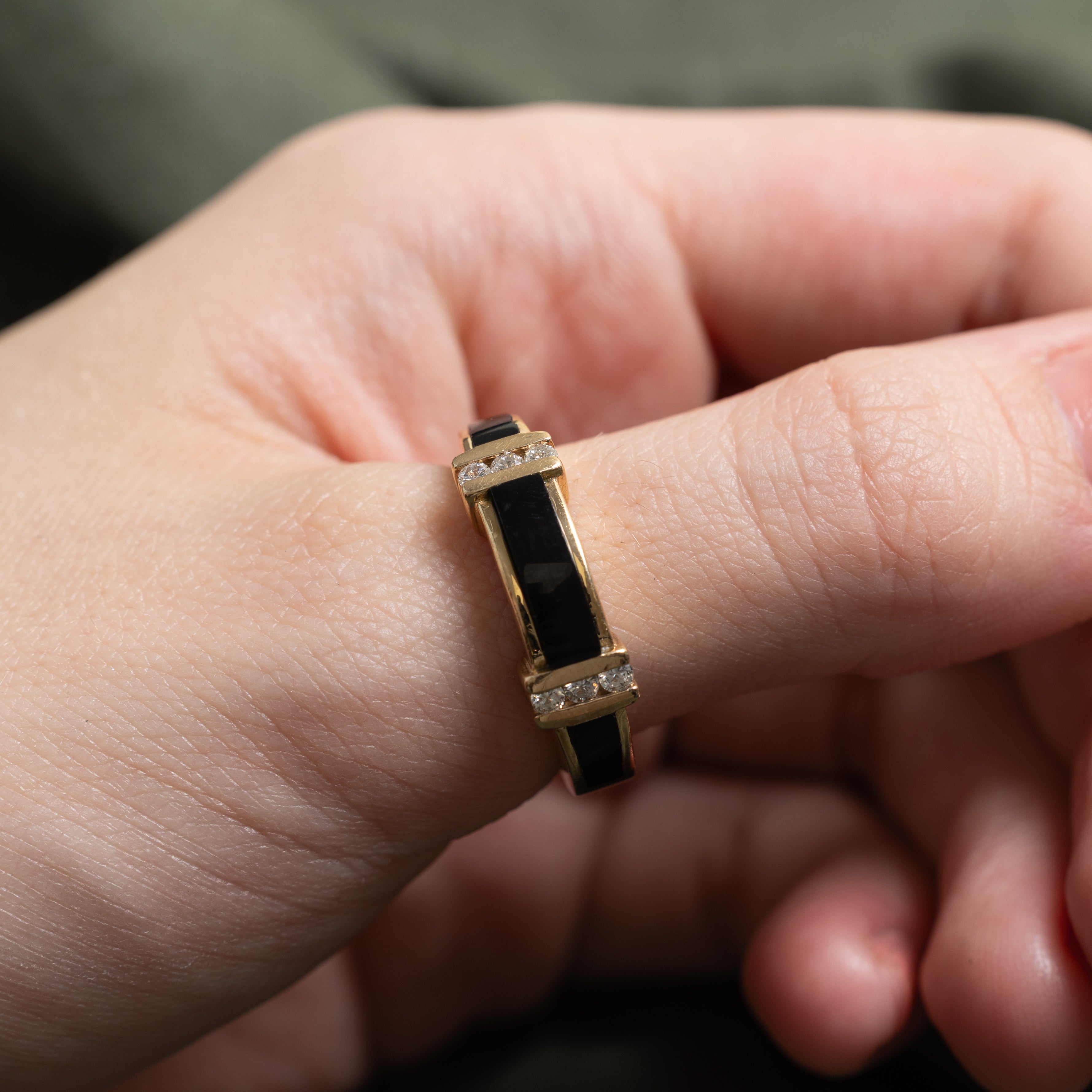 Rectangle Cut Onyx & Diamond Ring | SZ 9.5