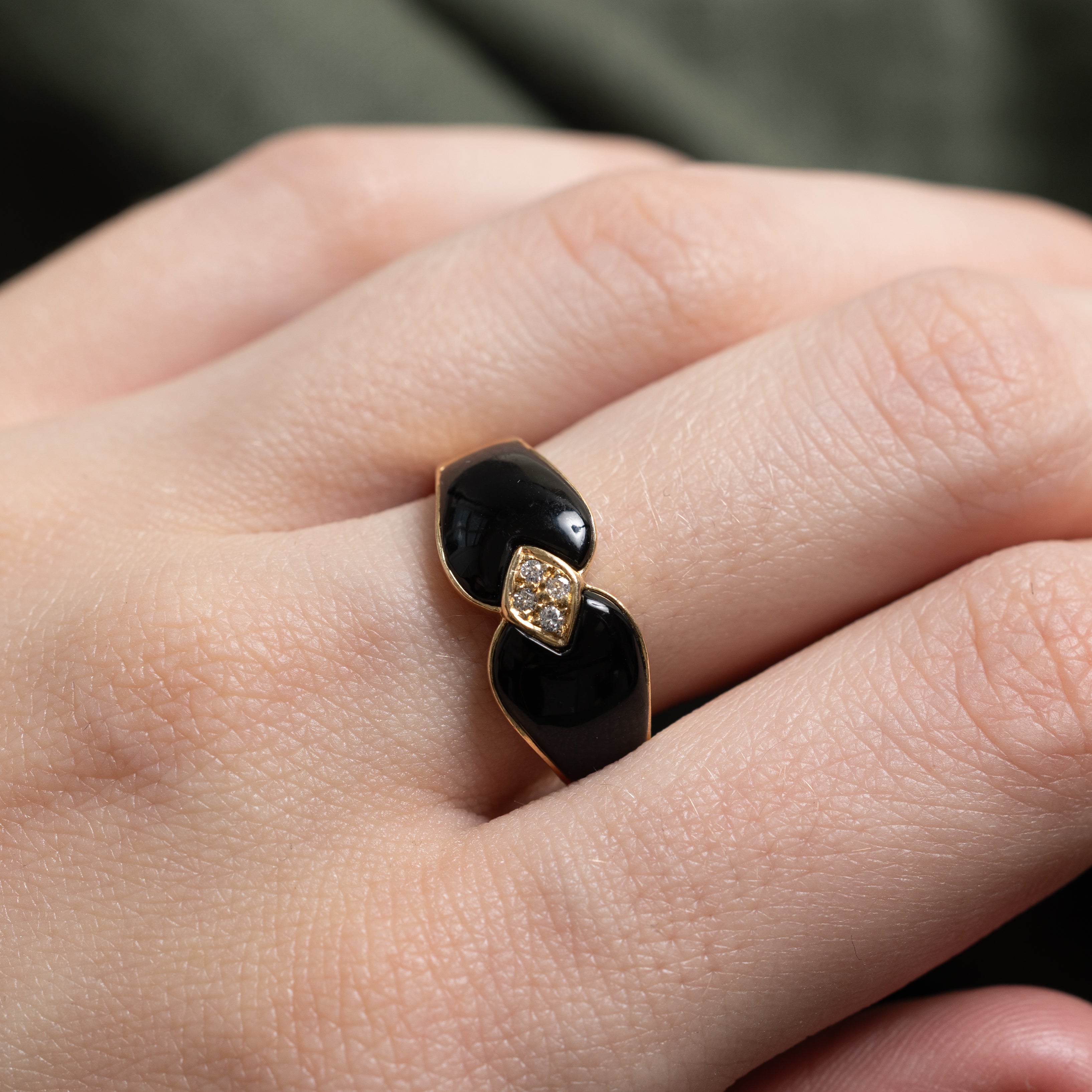 Diamond Cluster & Modified Slab Cut Onyx Ring | SZ 8.25