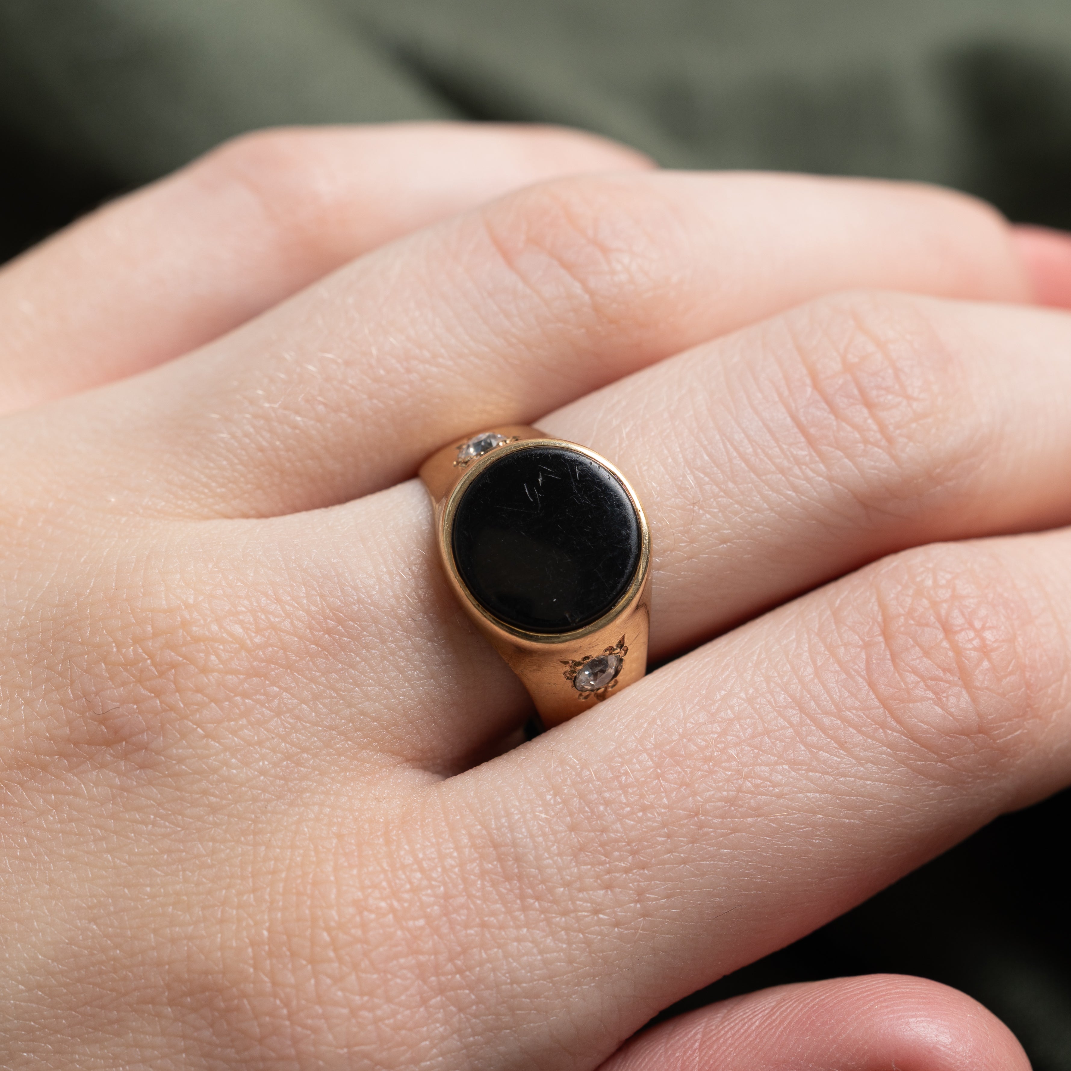 Onyx & Old Mine Cut Diamond Signet Ring | 2.00ct, 0.30ctw | SZ 7.5