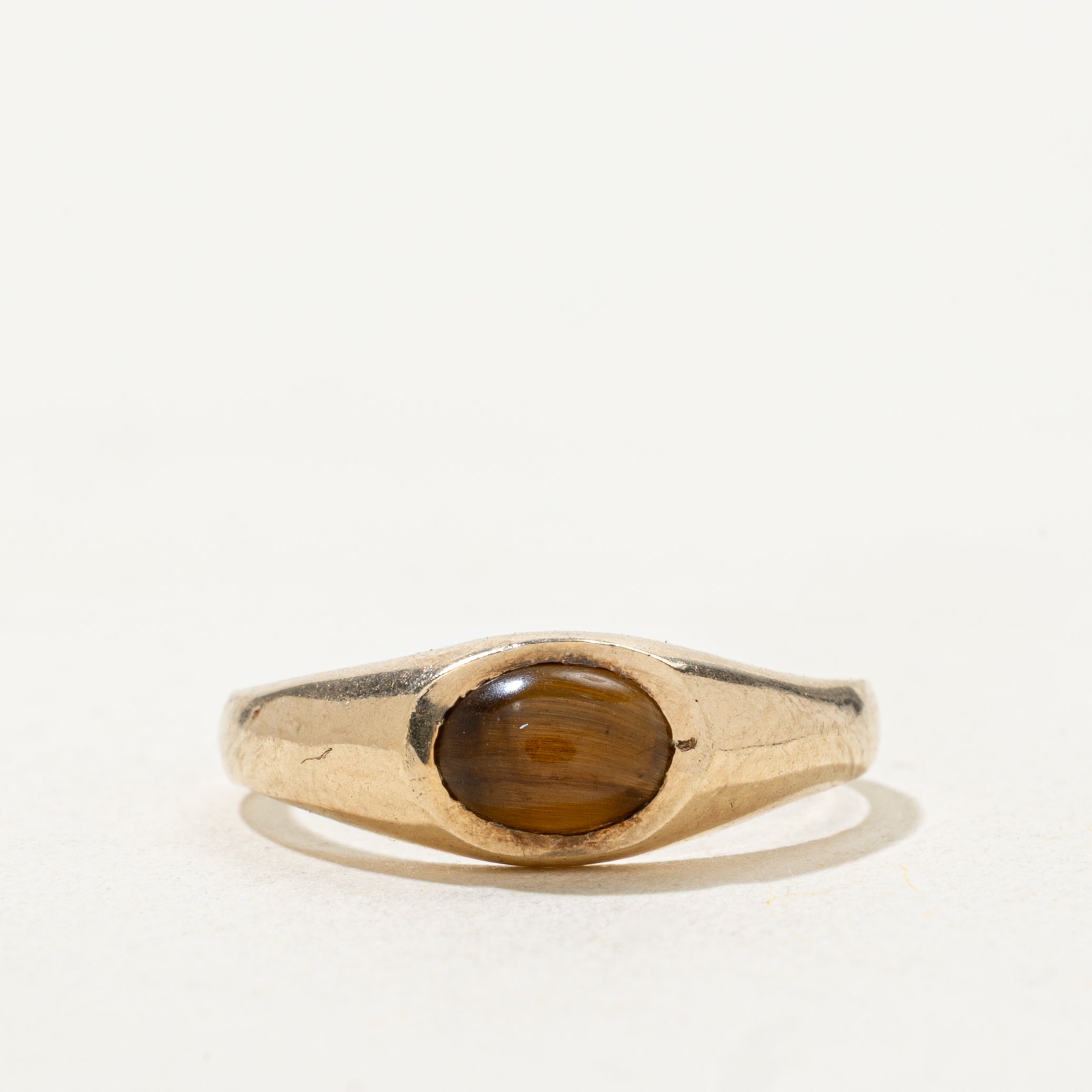 Bague dôme œil de tigre cabochon est-ouest | Taille 5,25