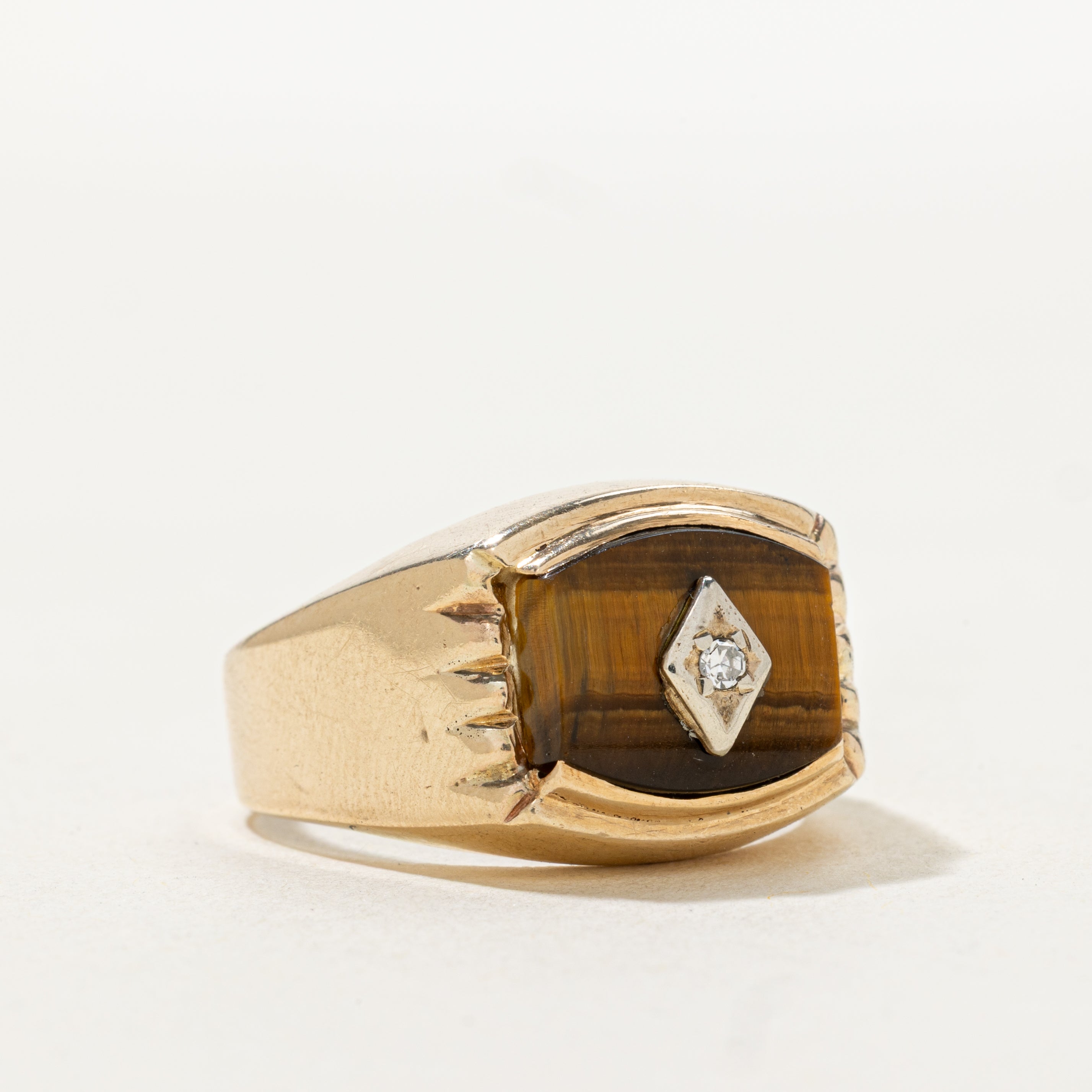 Chevalière en diamant et œil de tigre | Taille 10