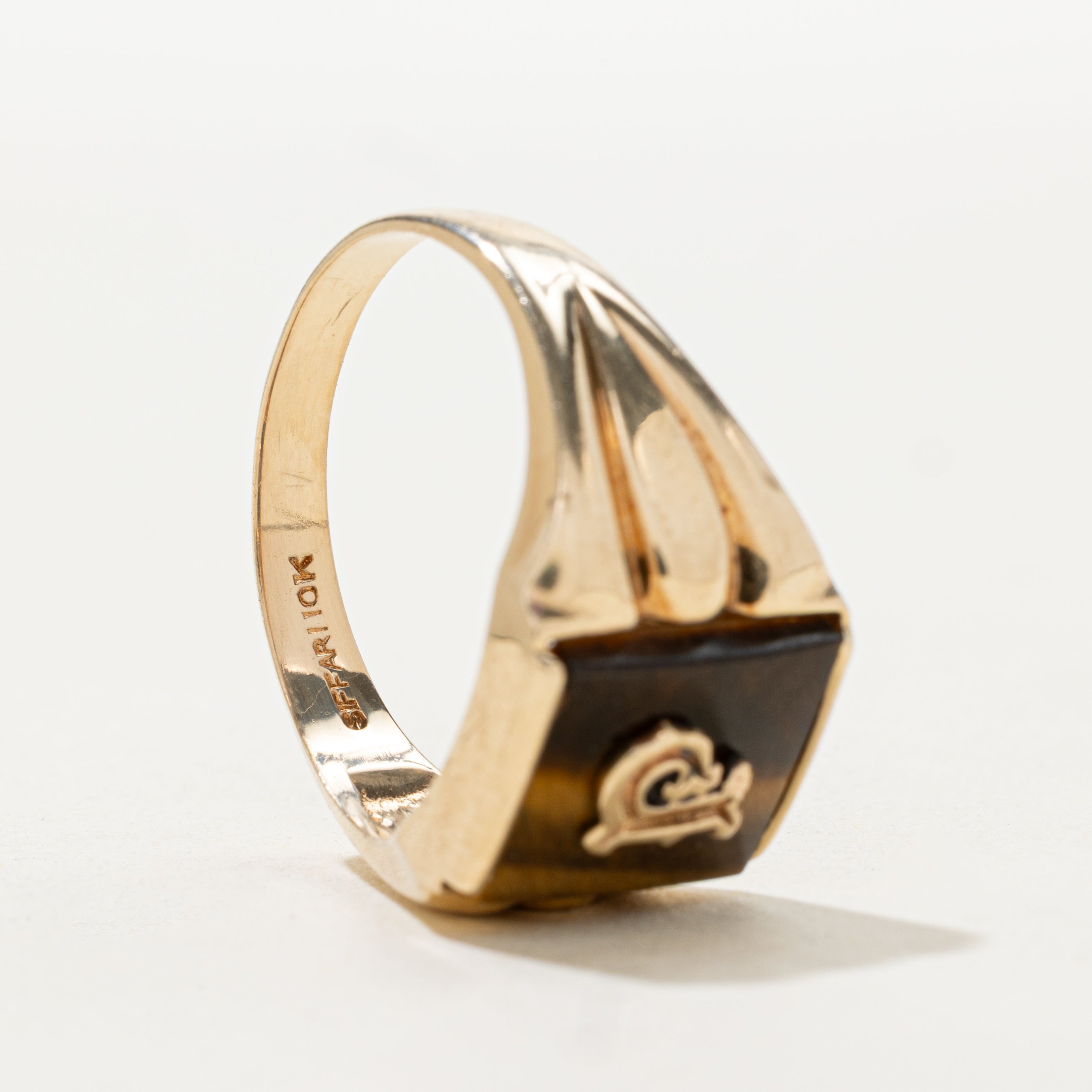 Tiger's Eye "P" Initial Signet Ring | SZ 10.25