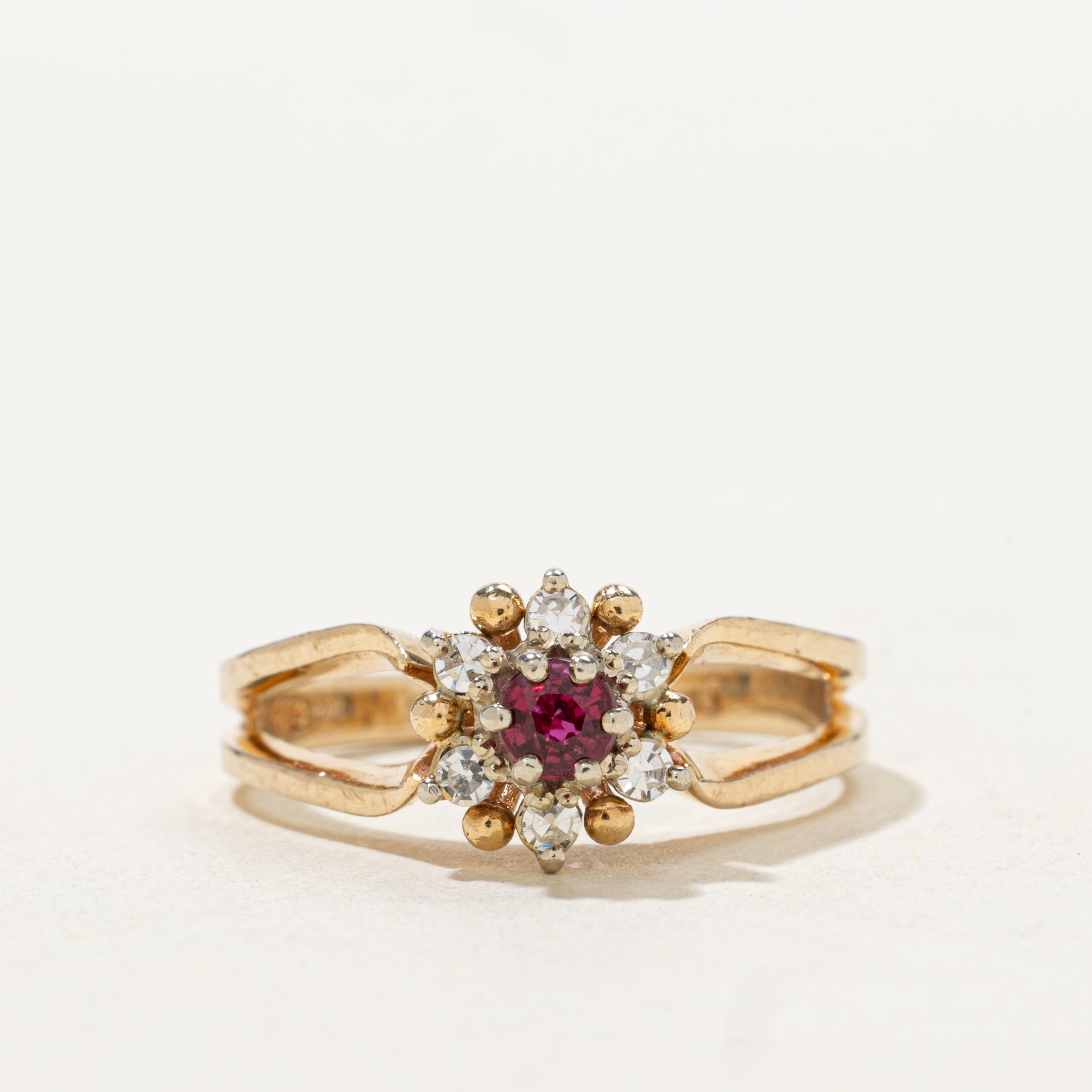 Ruby & Diamond Petal Open Shank Ring | SZ 7.25
