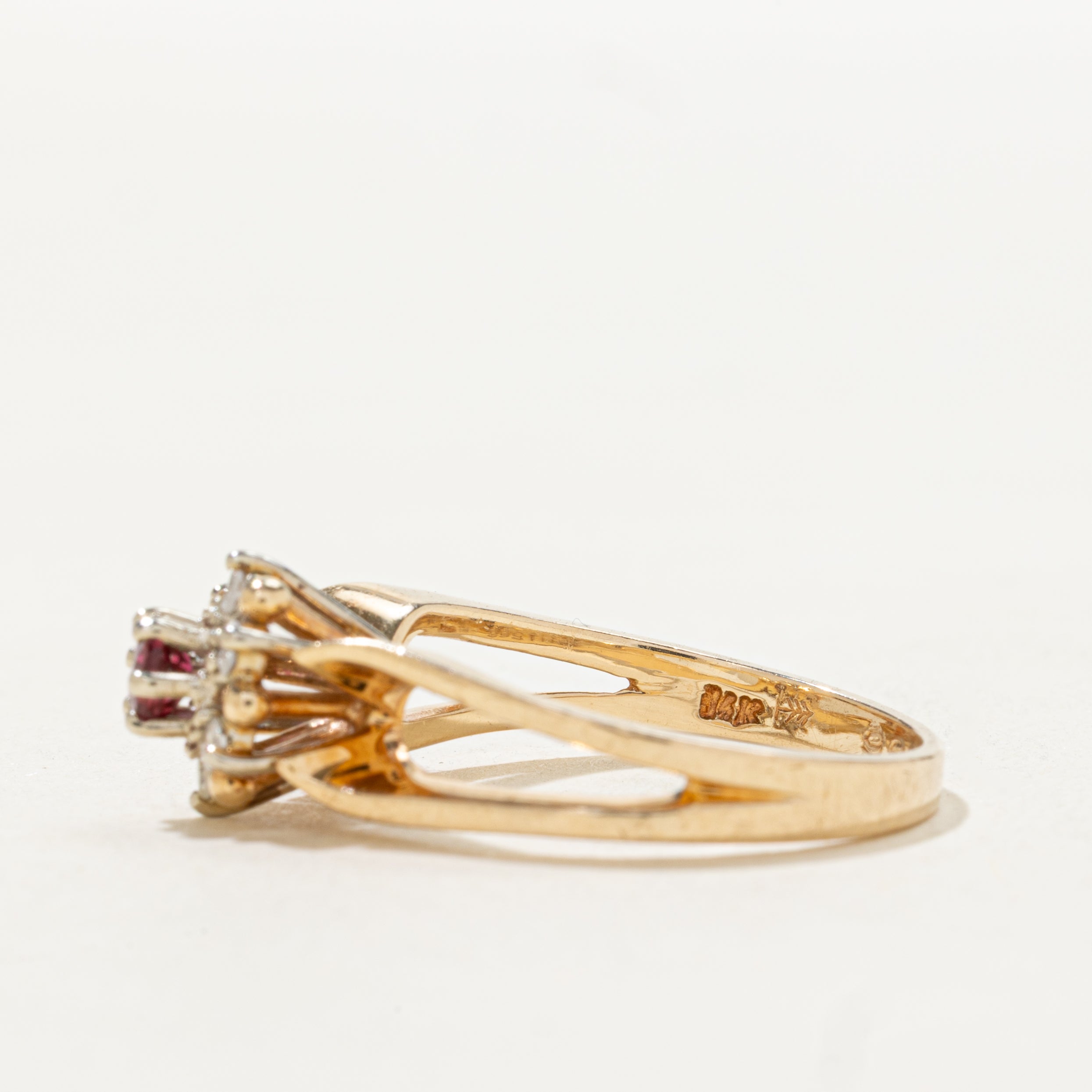 Ruby & Diamond Petal Open Shank Ring | SZ 7.25