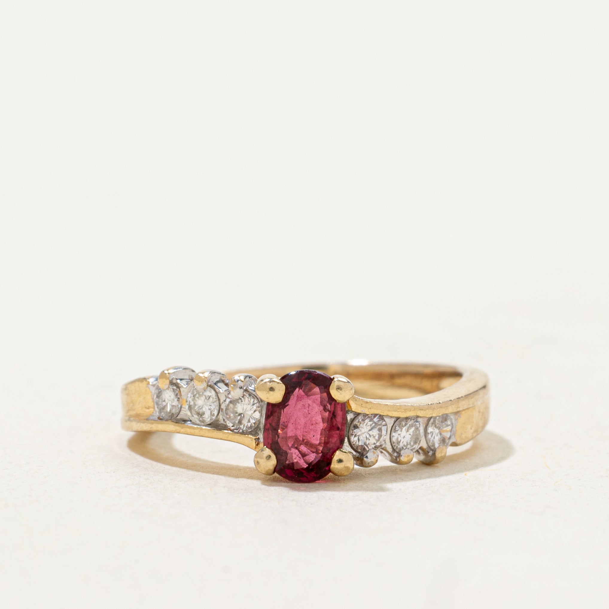 Oval Cut Ruby & Diamond Wave Ring | SZ 2.25