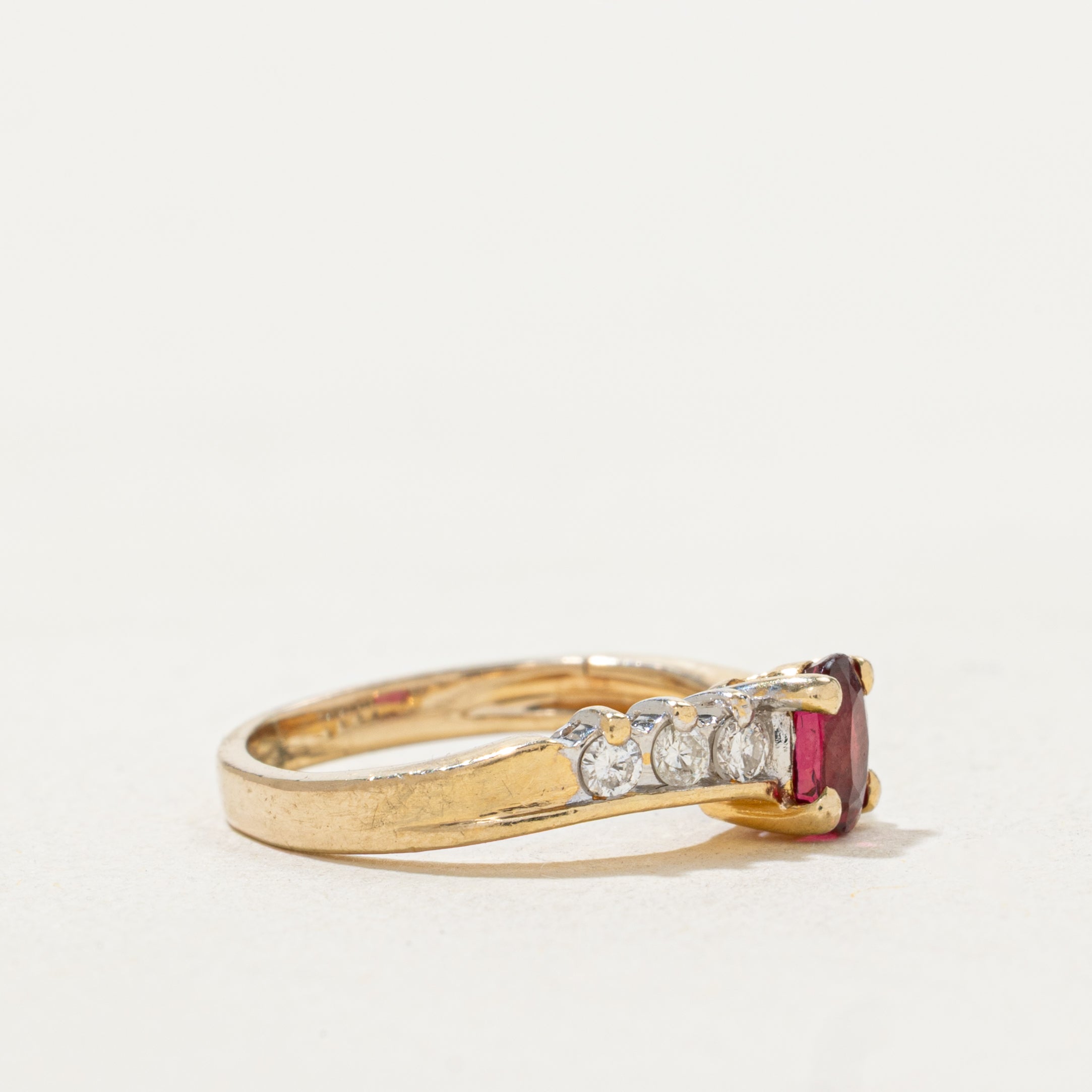Oval Cut Ruby & Diamond Wave Ring | SZ 2.25