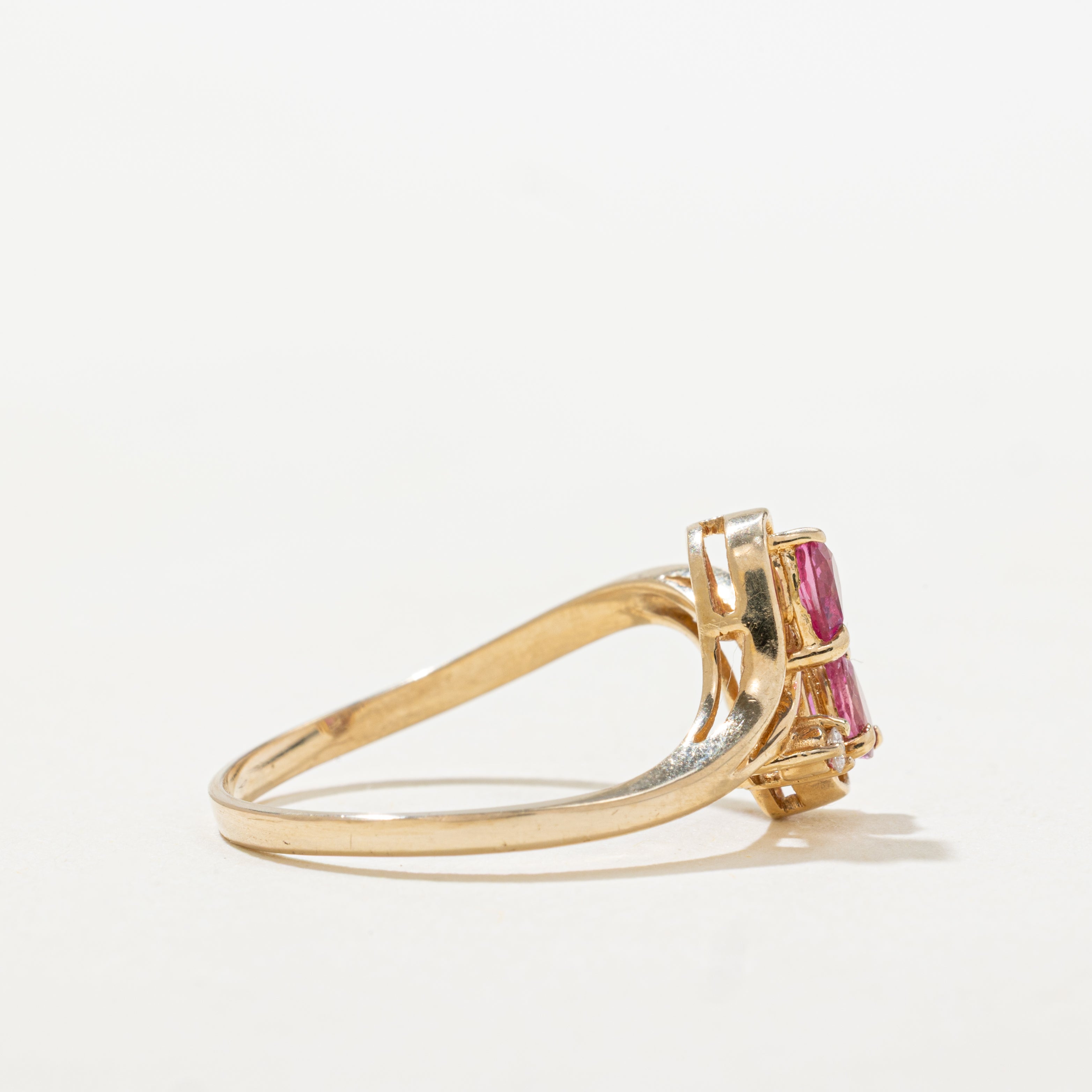 Pear Cut Ruby & Diamond Bypass Ring | SZ 6.75