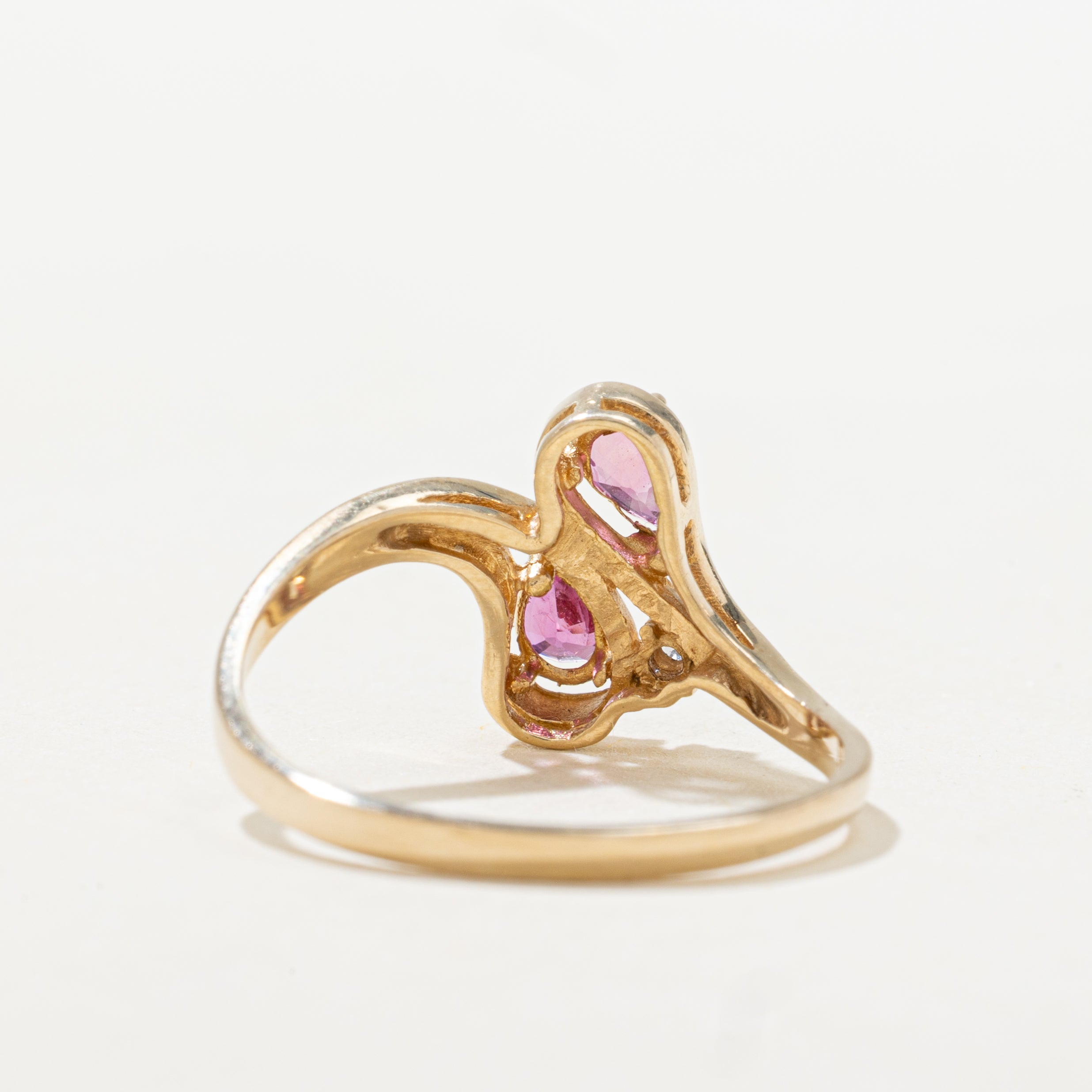Pear Cut Ruby & Diamond Bypass Ring | SZ 6.75