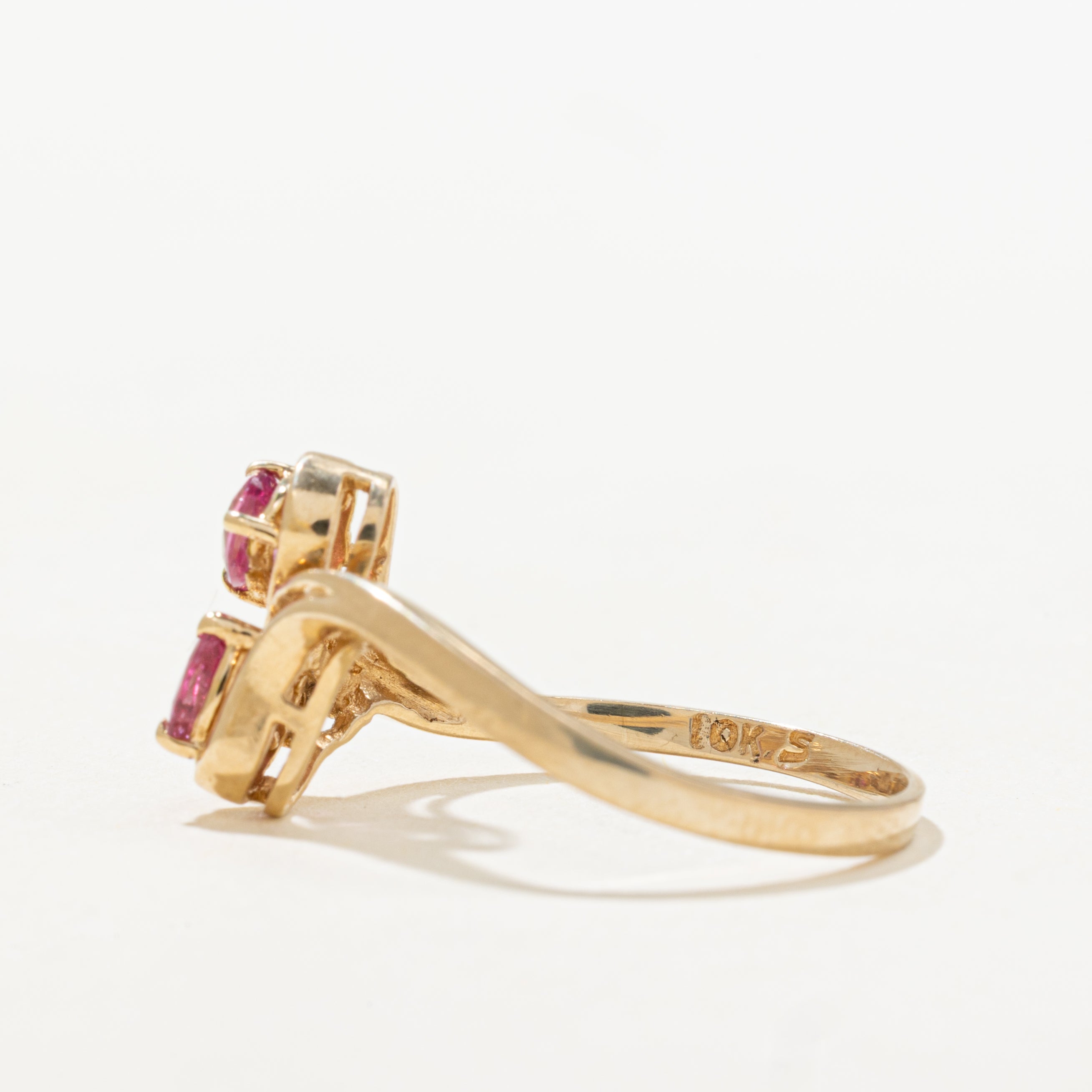 Pear Cut Ruby & Diamond Bypass Ring | SZ 6.75