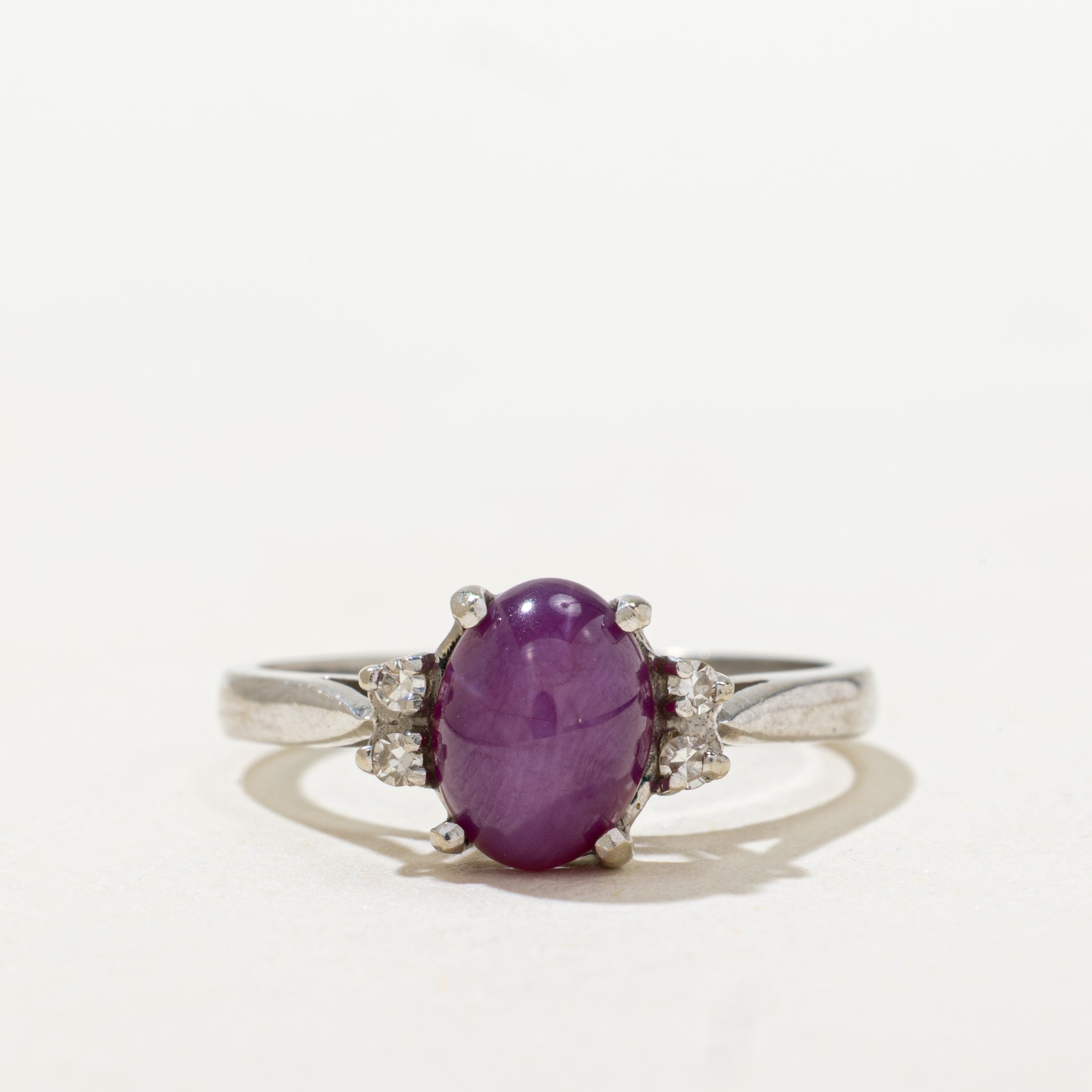 Cabochon Synthetic Star Ruby & Diamond Ring | SZ 6.25