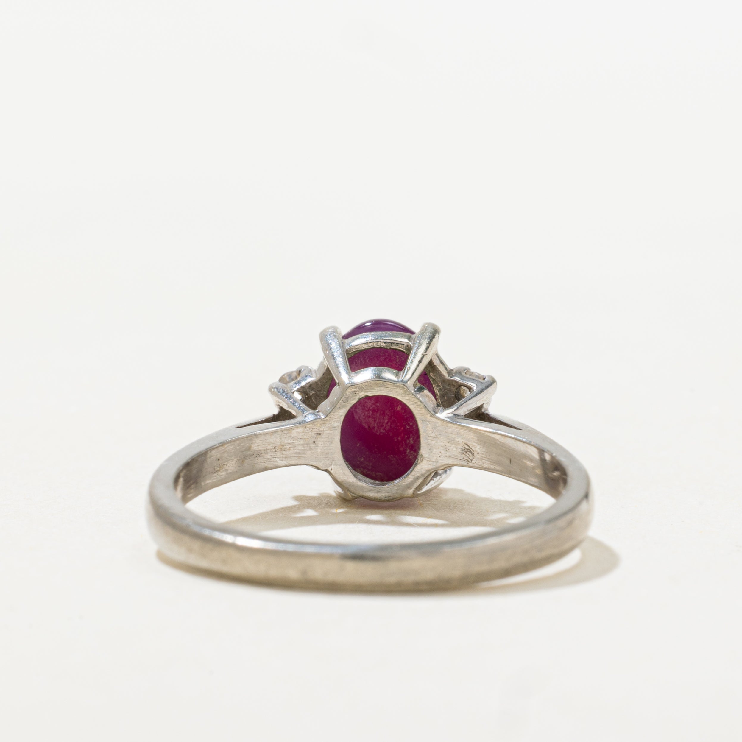Cabochon Synthetic Star Ruby & Diamond Ring | SZ 6.25